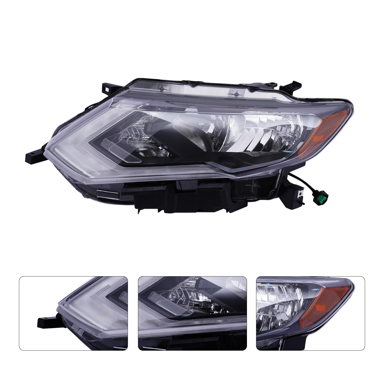 Serendicy Halogen left Headlight Assembly Fit for 2017-2019 Nissan Rogue Headlight Headlamp Assembly Replacement Front Left (Driver) Replacement Black Housing OE# NI2502254, 260606FL0A(12V)