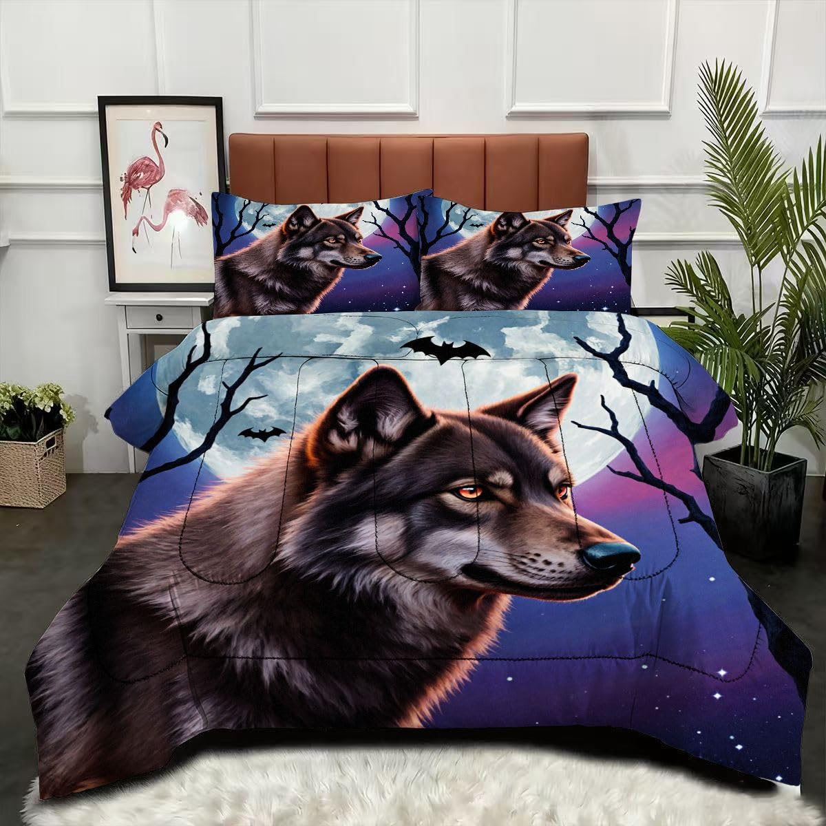 Couette 200x200 loup 3D lavable en machine pour dire adieu à la corvée de la housse de lit double