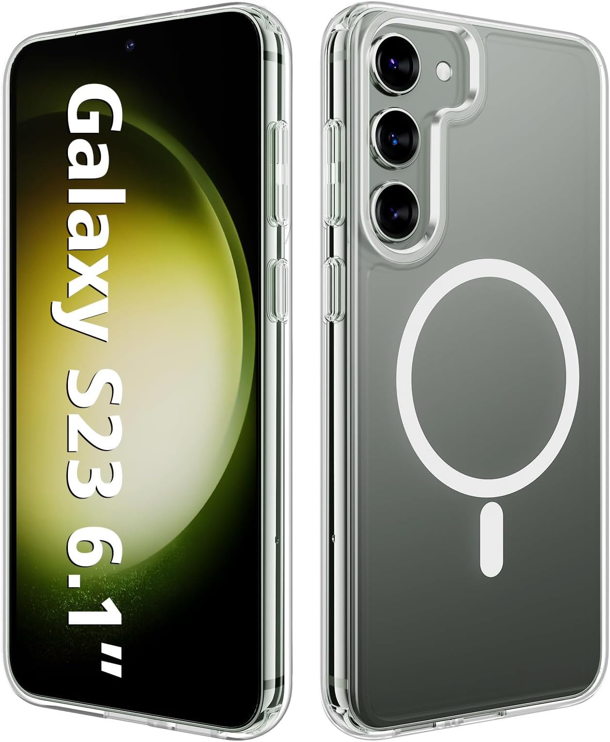 for Samsung Galaxy S23 Mag-Safe Case,Slim Shockproof Protective Cover with Magnetic,Frosted Hard Back Soft Silicone TPU Bumper Phone Case Compatible Galaxy S23 6.1inch,Clear
