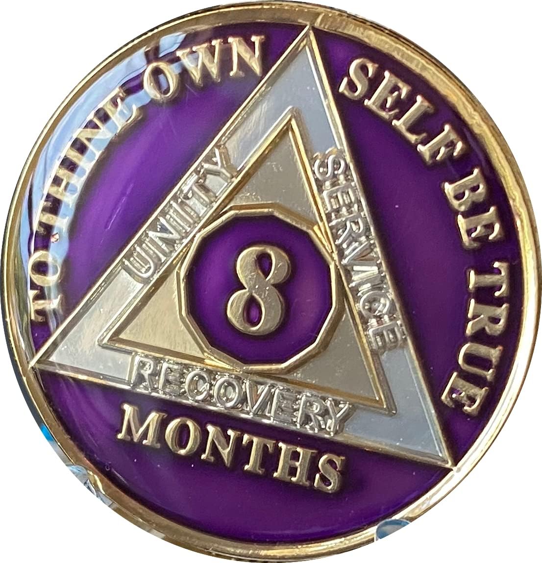 Mkerycww Ranger Industries 8 Month AA Medallion Metallic Purple Tri-Plate Sobriety Chip