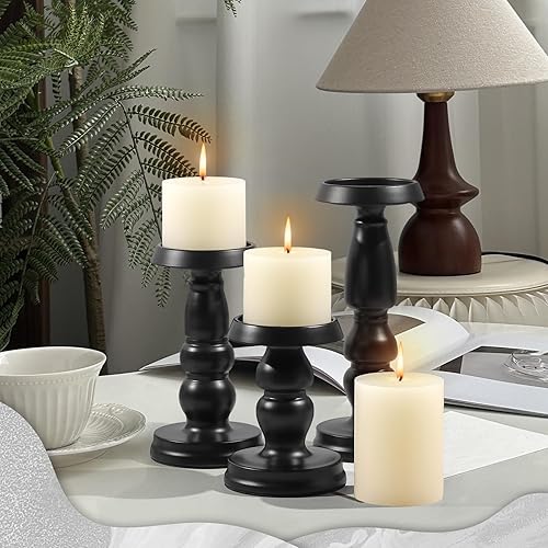 Miniatura 6 de Juego de 3 portavelas de pilar negro, modernos portavelas para velas de pilar, soporte de vela de metal para centro de mesa, boda, comedor,