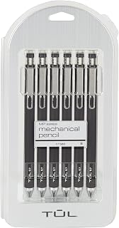 TUL 0.7mm Mechanical Pencils, Black Barrel Pack of 6 - Cushioned Tip, Non-Slip Grip, Refillable for Precise Writing