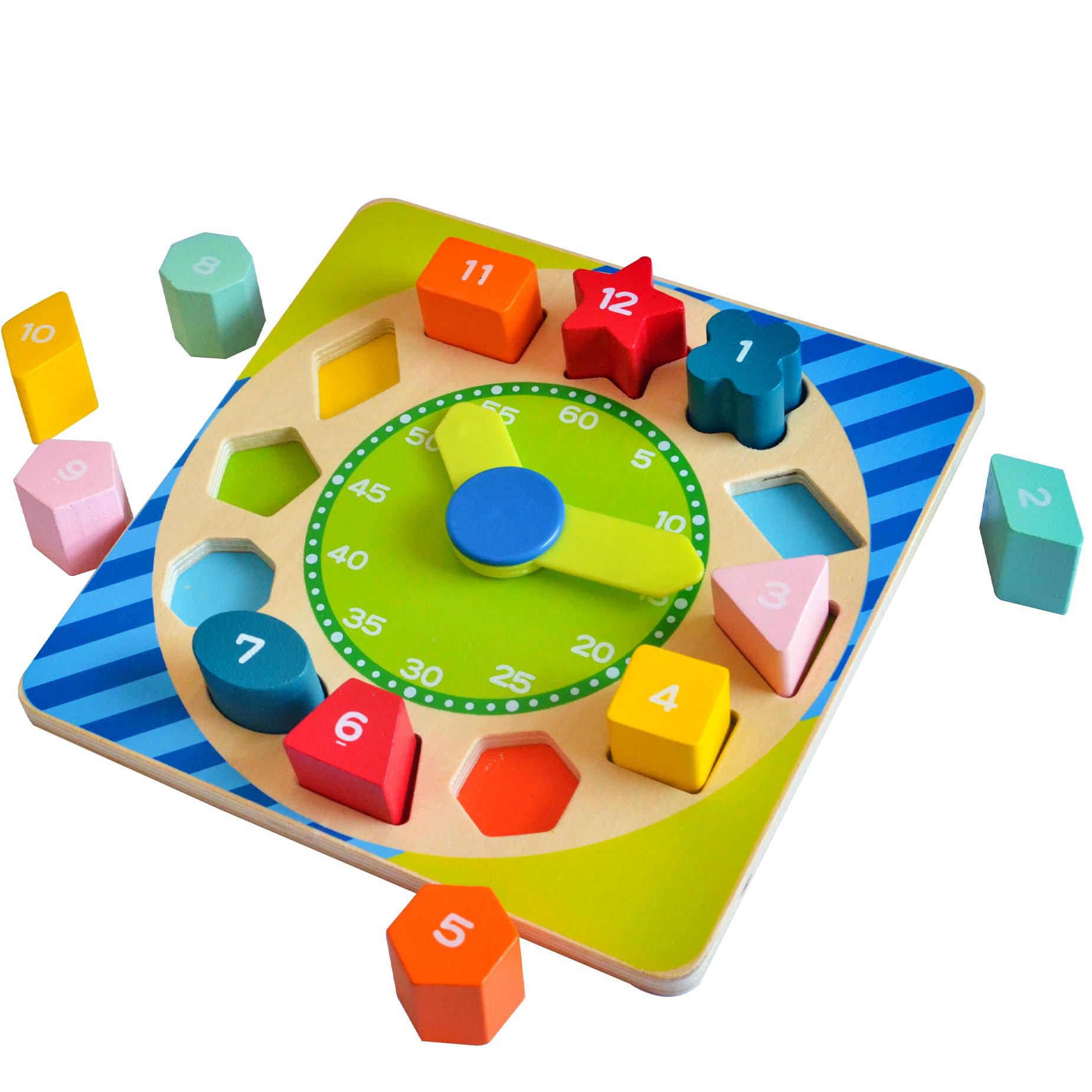 Orologio di Legno forma Smistatore di forme Puzzle giocattolo che insegna il tempo, il numero e le forme - Regali di Compleanno Educativi Montessori 18M+per Bambini