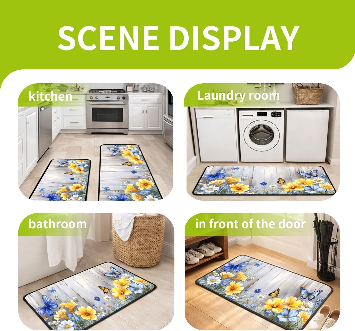 Classic Kitchen Mats for Floor, 2-Piece Non-Slip Kitchen Rugs, Washable Kitchen Mat for Kitchen, Hallway, and Laundry Decor, Sizes 17"x30" + 17"x47"