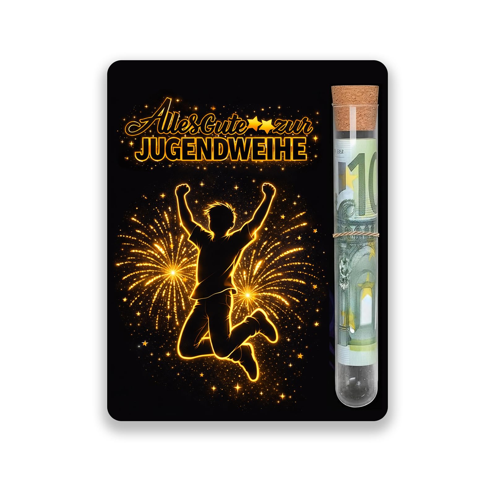 QijAOPD Geldgeschenk Holz Schwarz Gold Alles Gute zur Geschenkidee Jungen jugendweihe geschenke junge mit Reagenzglas und Box hölzern Deko jugendweihe geschenke 13x10cm