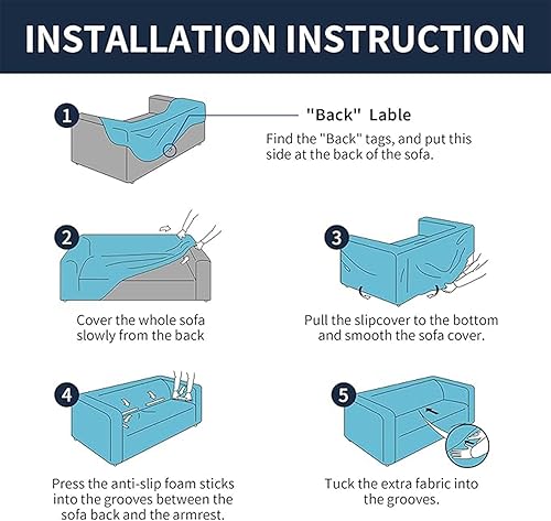 Miniatura 6 de Fundas protectoras para sofá de 4 plazas, elásticas de gran tamaño, con parte inferior elástica de tela jacquard, a cuadros pequeños para mascotas,