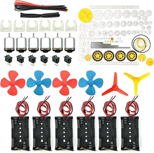 EUDAX 6 Set Rectangular Mini Eléctrico 1,5-3V 24000RPM DC Motor con 84 Piezas de engranajes de plástico, cable electrónico, 2 x Soportes de Batería