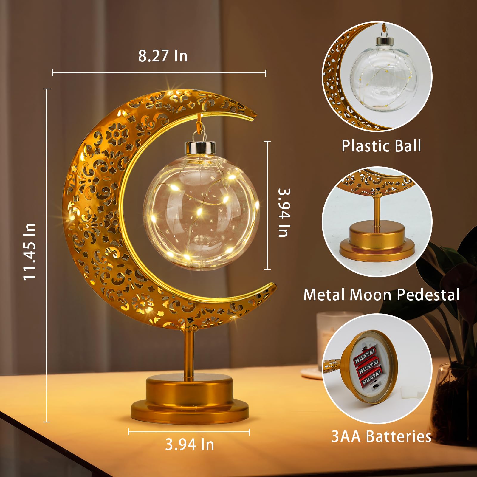 Dekoracyjna lampa stołowa, półksiężyc LED, kula, zasilana bateriami, lampka nocna, zaczarowana lampa księżycowa do wystroju domu, romantyczne dekoracyjne światła do salonu, biura, prezenty