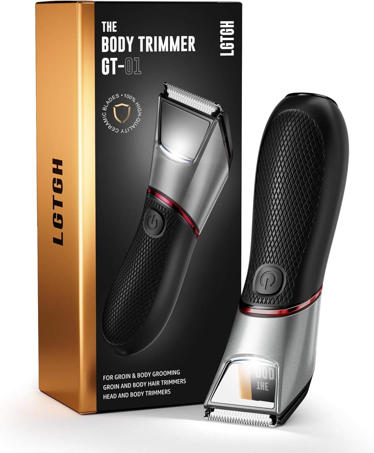 Product image of Body Hair Trimmer for Men: Pubic Hair Trimmer with Mirror & LED Light - Electric Ball Shavers with Ceramic Blades & Travel Lock - Body Groomer IPX7 Waterproof Wet or Dry Use for Groin/Legs/Chest