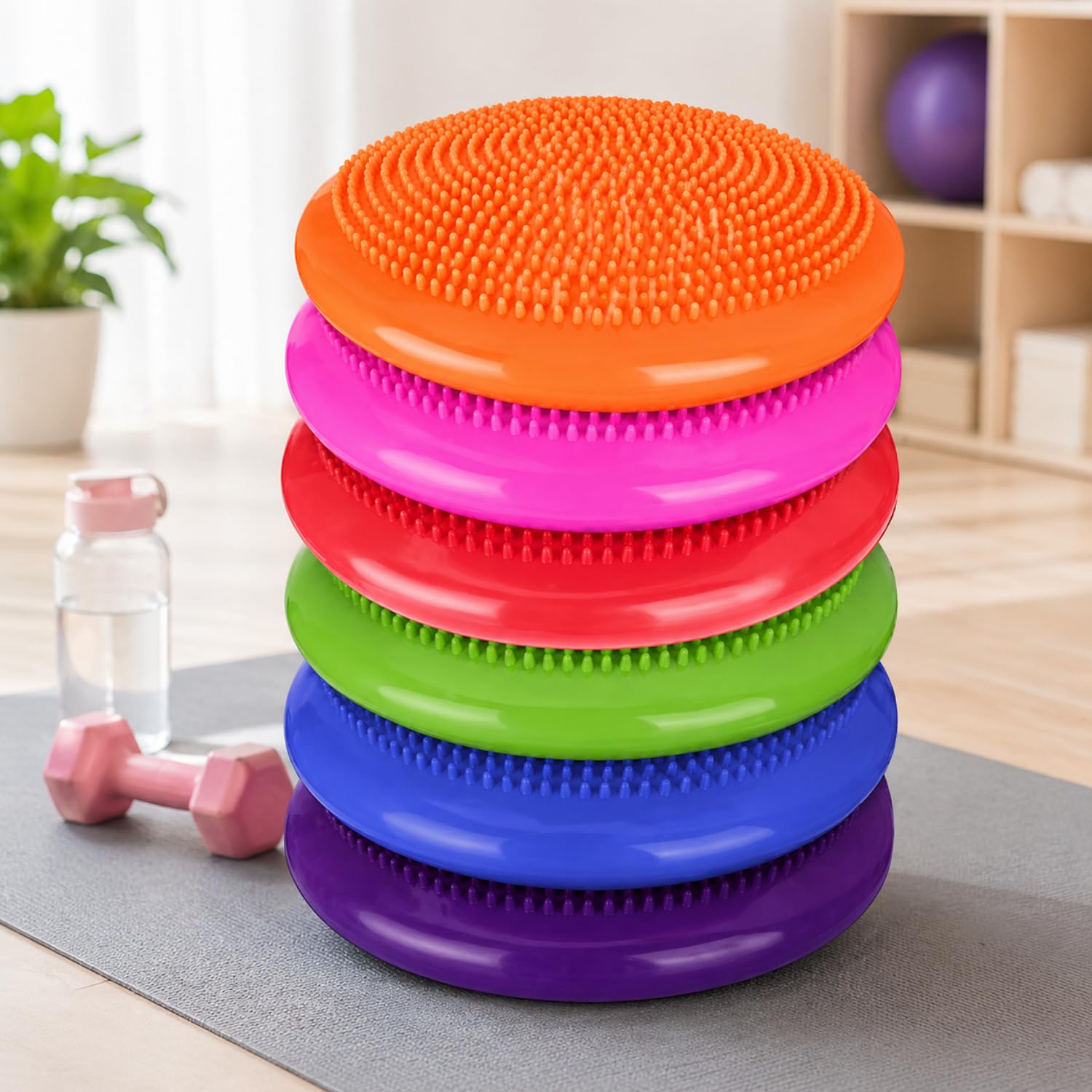 Wobble Cushion, Inflated Wobble Cushion, Inflatable Air Stability Cushion Balance Board with Pump Non-Slip, Balance Disc Sitting Posture Trainer Wiggle Seat (6PCS Color)