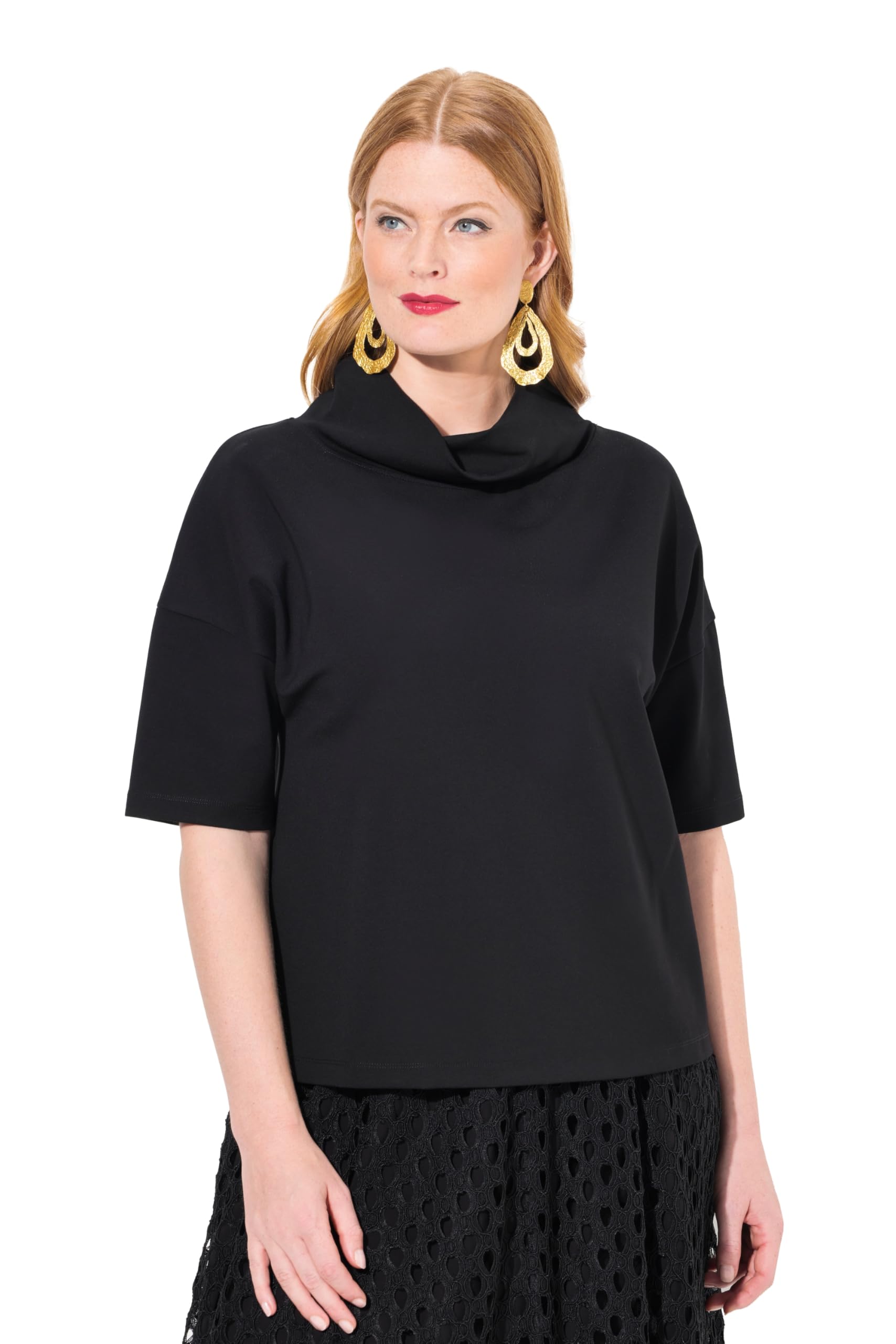 Ulla Popken Damen große Größen Übergrößen Plus Size Sweatshirt, Oversized, Schalkragen, Halbarm 837052