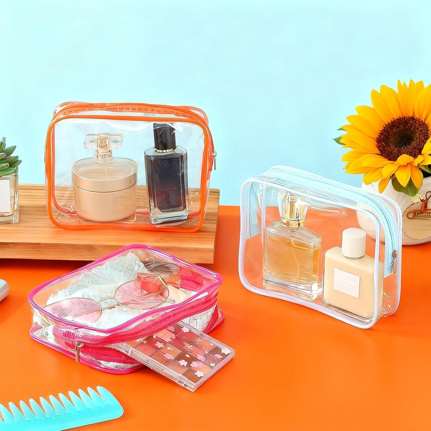 60 Stück transparente Kulturbeutel, PVC-Kosmetiktasche mit Reißverschluss