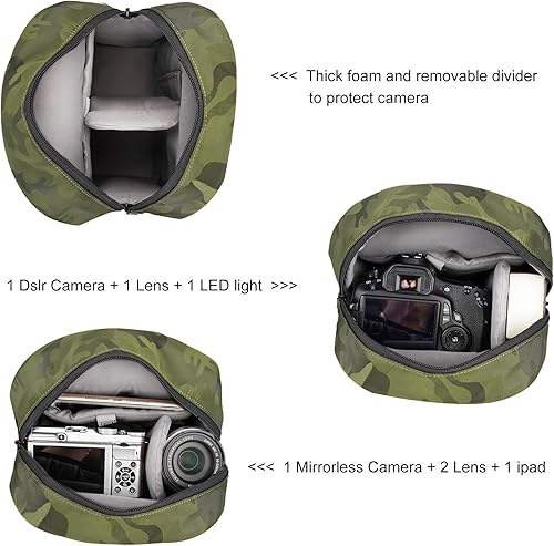 Miniatura 44 de TULLIO Bolsa para cámara pequeña de lona, bolso cruzado impermeable para cámara DSLR para fotógrafo Verde militar,Negro-Gris,Blanco apagado,Verde