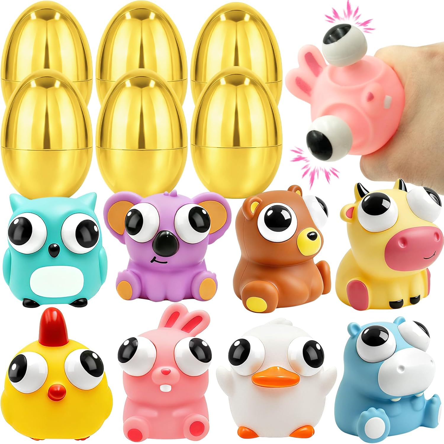 Jumbo 4" Golden Easter Eggs Filled Eye-pop Squishy Toys, 8 Pack Easter Basket Stuffers Surprise Golden Large Easter Egg Hunt Filling Treats for Toddler Teens Boys Girls Easter Party Favor