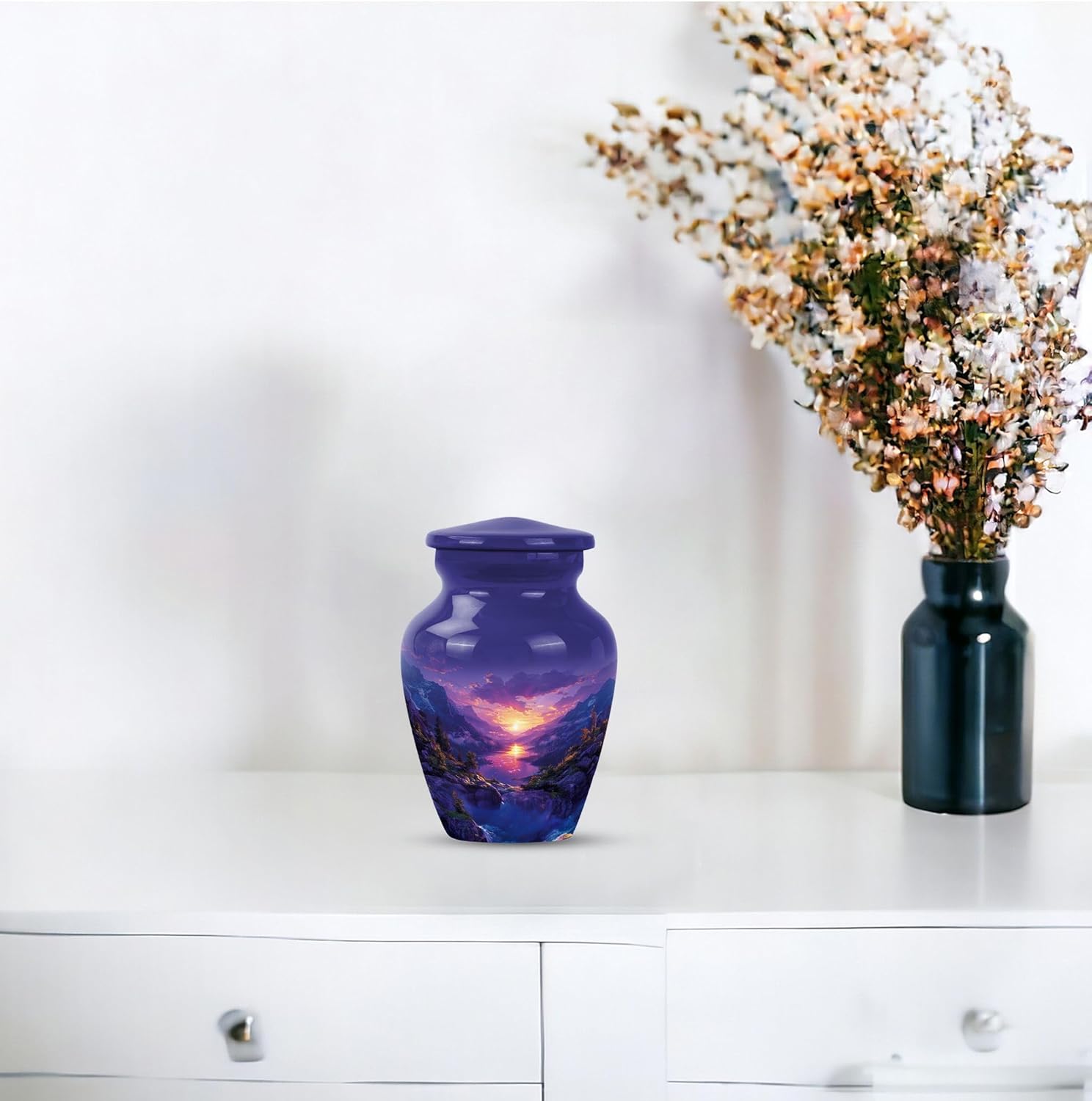 Purple Mountain Sunset Urns for Ashes for Women, Small Urn, Cremation Urns for Human Ashes, Funeral Urn for Ash - Pack of 1