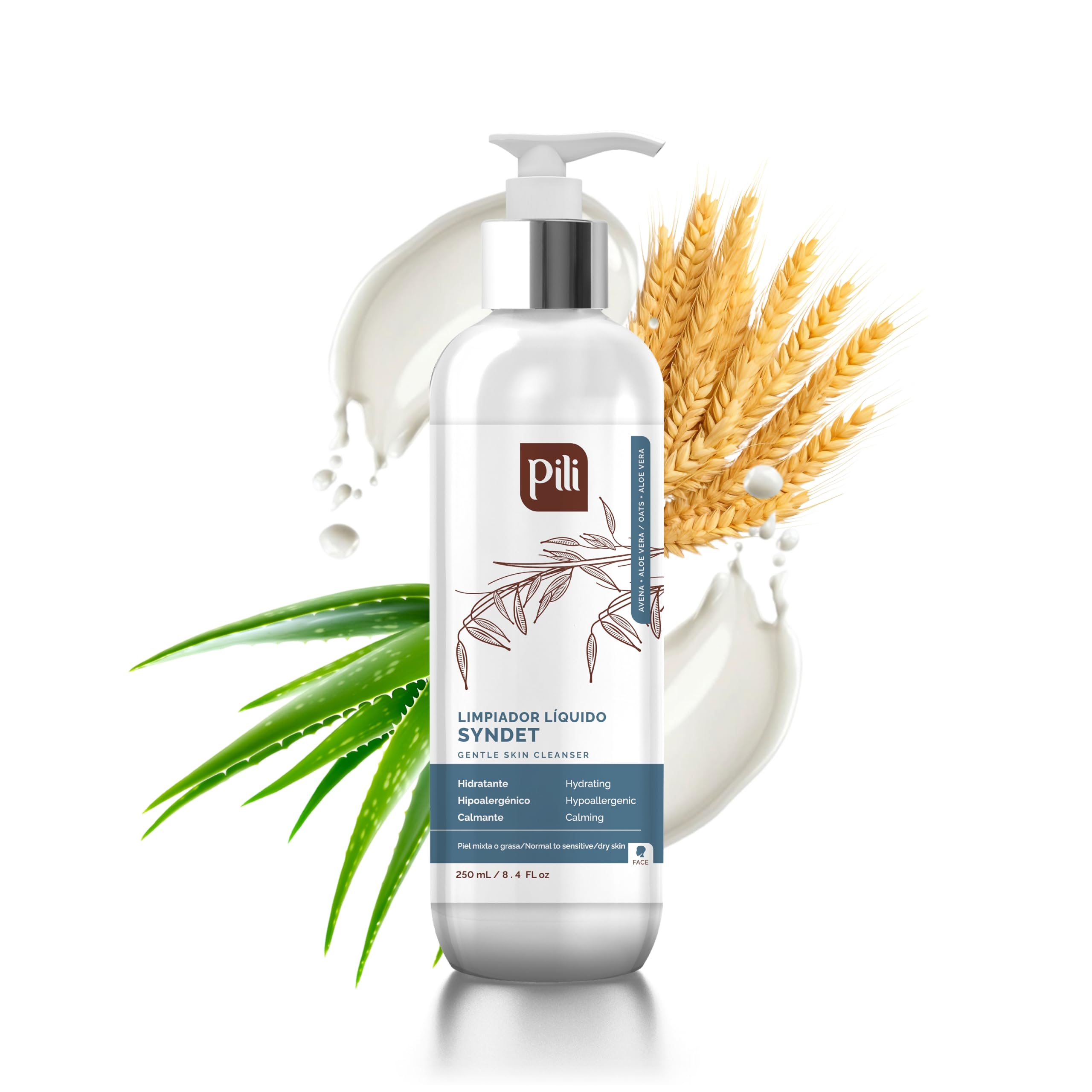 Pili Natural Syndet - Gentle Skin Cleanser with Oatmeal and Aloe Vera - Hypoallergenic cleanser for sensitive skin - 8.4 Fl.oz