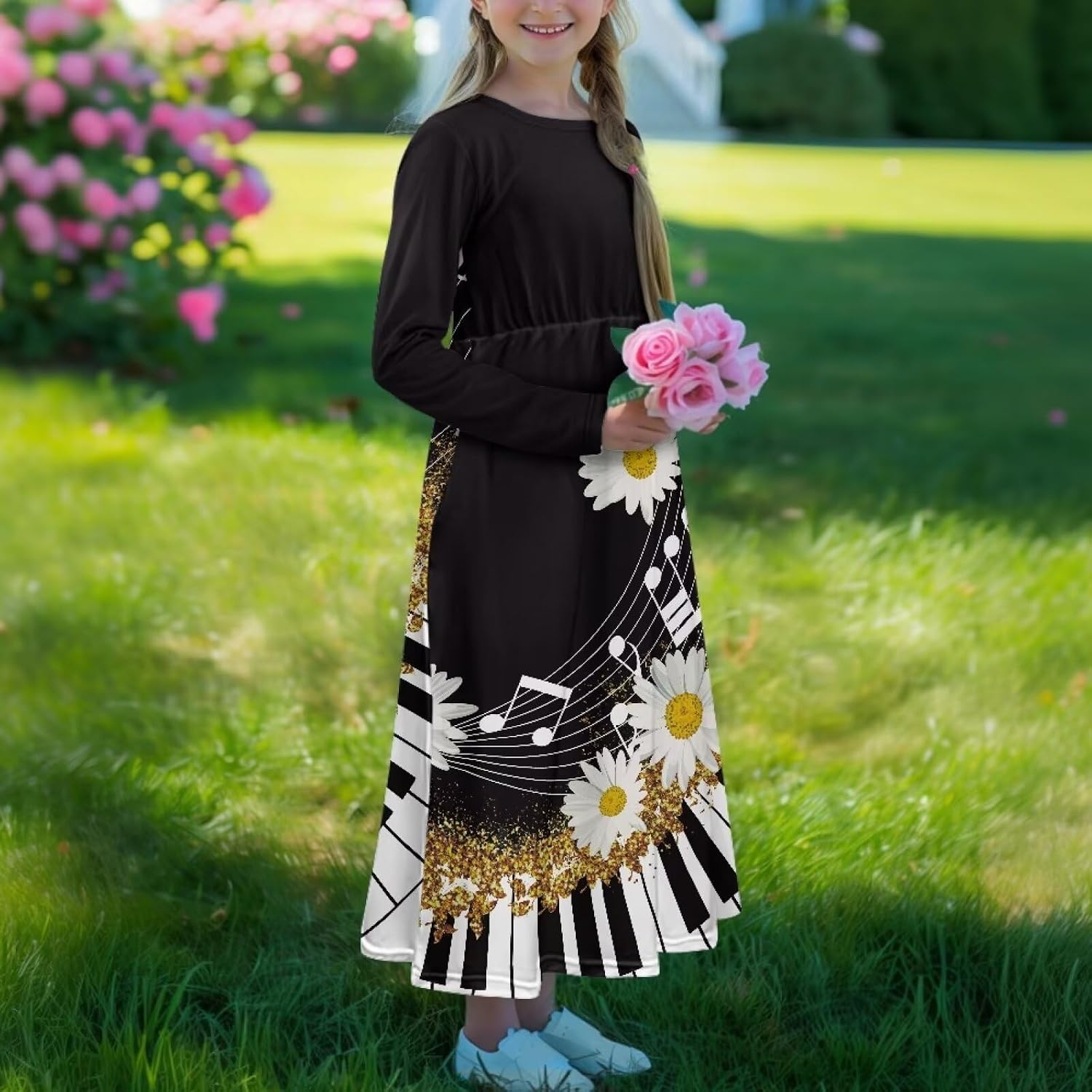 Long Maxi Dress for Girls 5t-14Year Holiday Dresses with Pockets Back to School