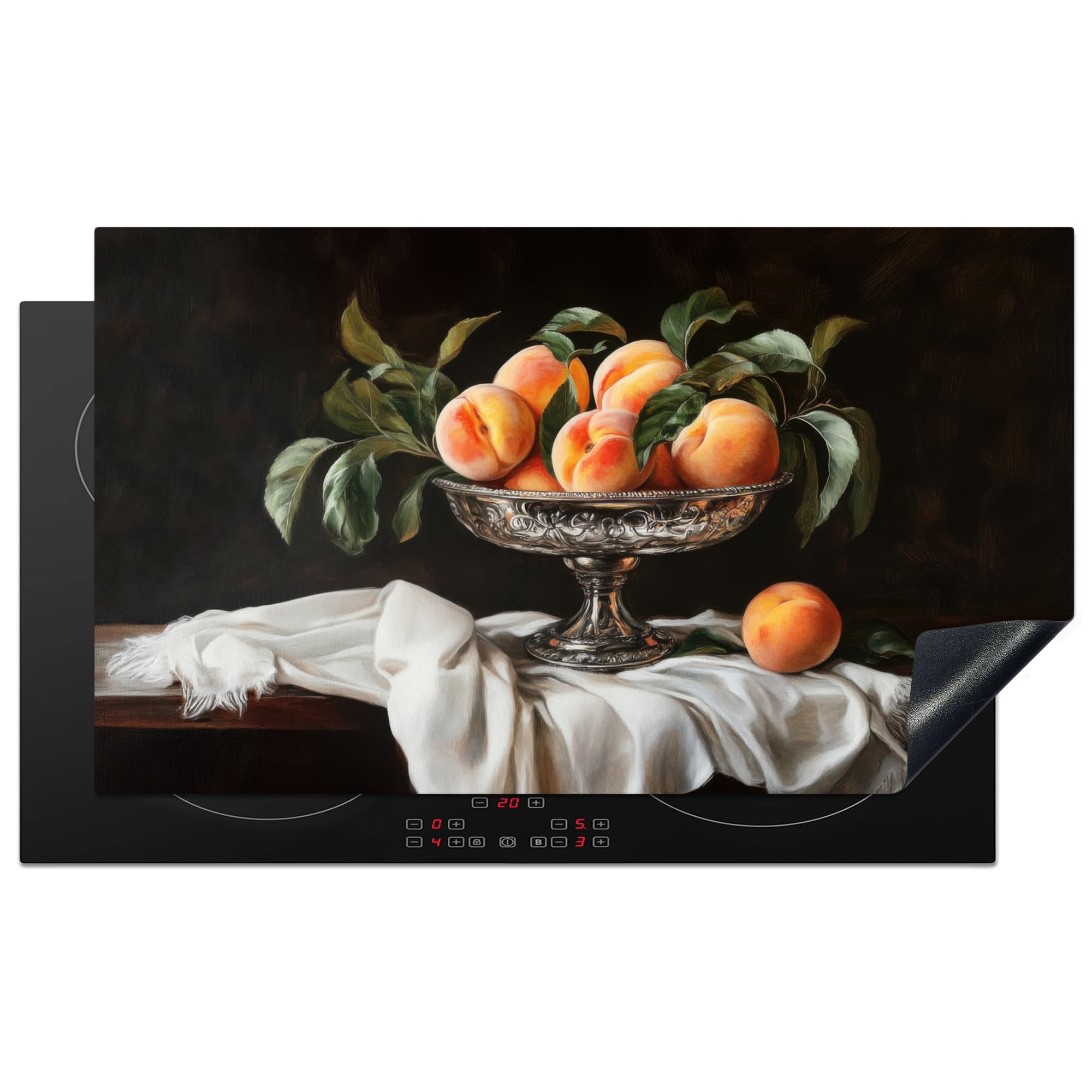 KitchenYeah© Induction Hob Protector Mat 20.3"x35.3" / 89.6x51.6 cm Cooker Top Protectors Cover Ceramic Covers Electric Hobs Vinyl Still Life - Peaches - Vintage