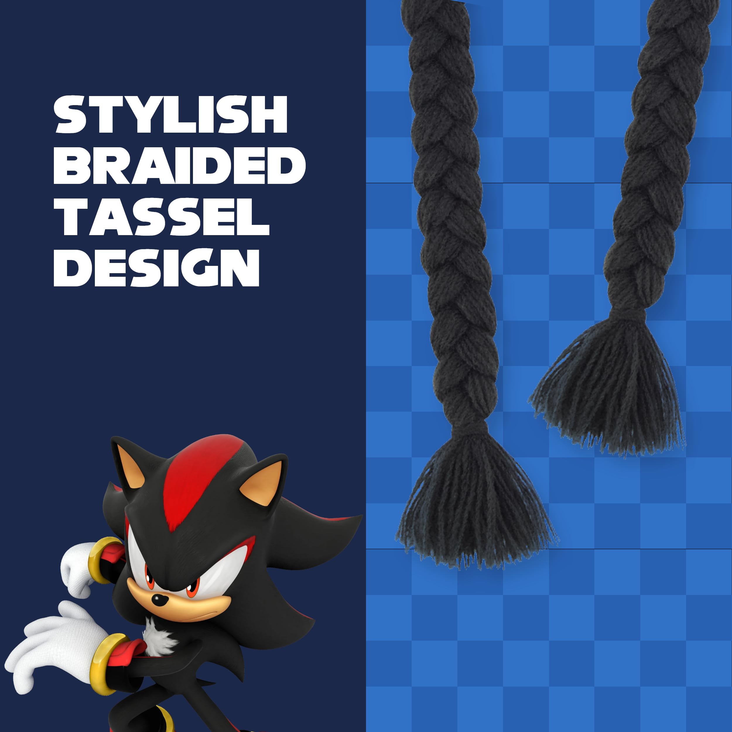 Shadow The Hedgehog czapka beanie, Sonic The Hedgehog Peruwiańska zimowa dzianinowa czapka z uszami 3D i frędzlami, czarna, jeden rozmiar, Czarny, rozmiar uniwersalny