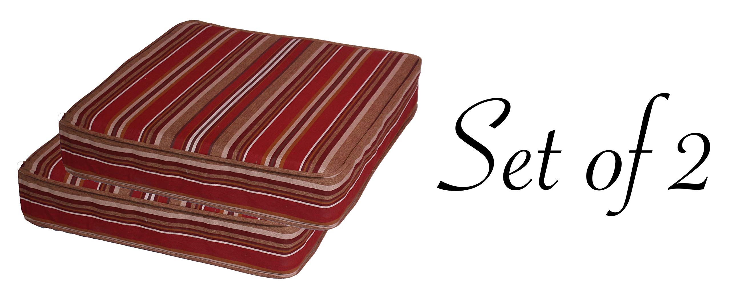 Comfort Classics Inc. (Set of 2) Outdoor Dining Seat Cushions 24x24x4.5. in Polyester Red Stripe