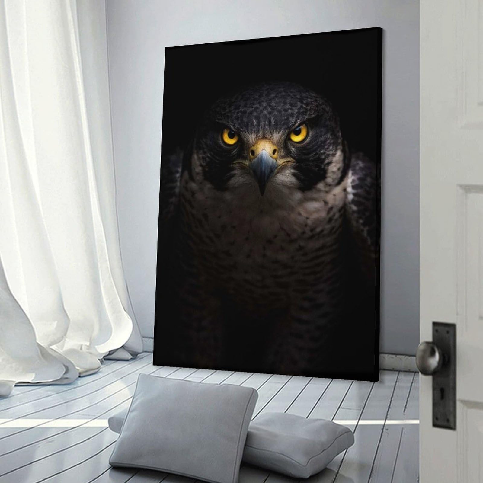 Junmoney Frame-Style-11 Intense Peregrine Falcon Portrait Canvas Wall Art 20X30inch(50X75cm), For Wall Displays, Bedrooms Or Room Updates, Ideal For Building A Coordinated Art Wall