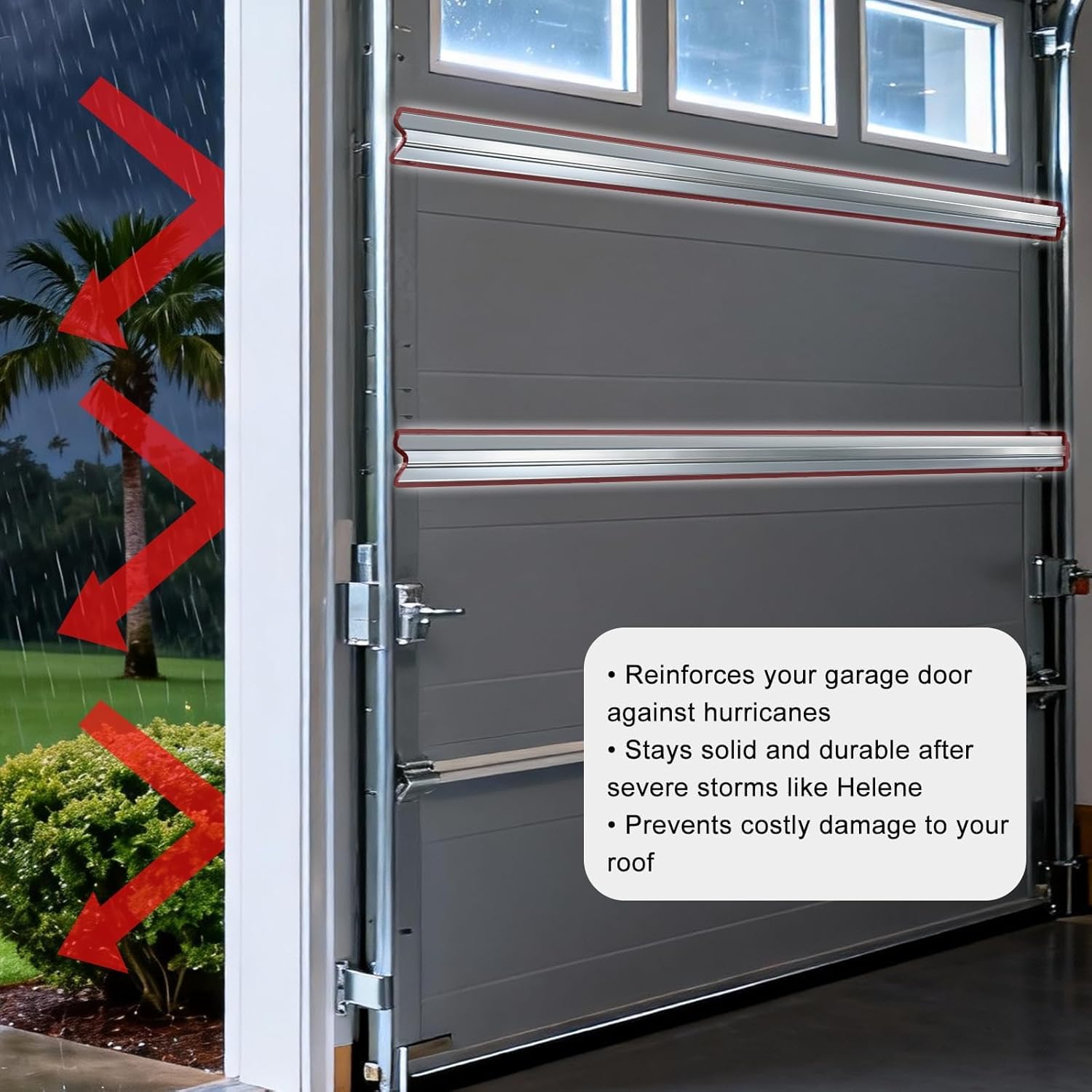 16FT Garage Door Strut, 4 PC 4 FT Garage Door Hurricane Brace Kit with 3 PC 2 FT Garage Door Reinforcement Connector & 58 Mounting Screws, Pre-drilled Universal Brackets for DIY Door Garage Repair