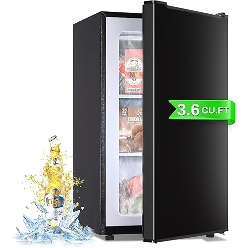 Upright Freezer, 3.6 Cu.Ft Small Freezer with Reversible Single Door, 3-Speed Temperature Adjustment (Down to -13°F), Standing Mini Freezer with 3-Layer Condenser Tube for Home, Kitchen