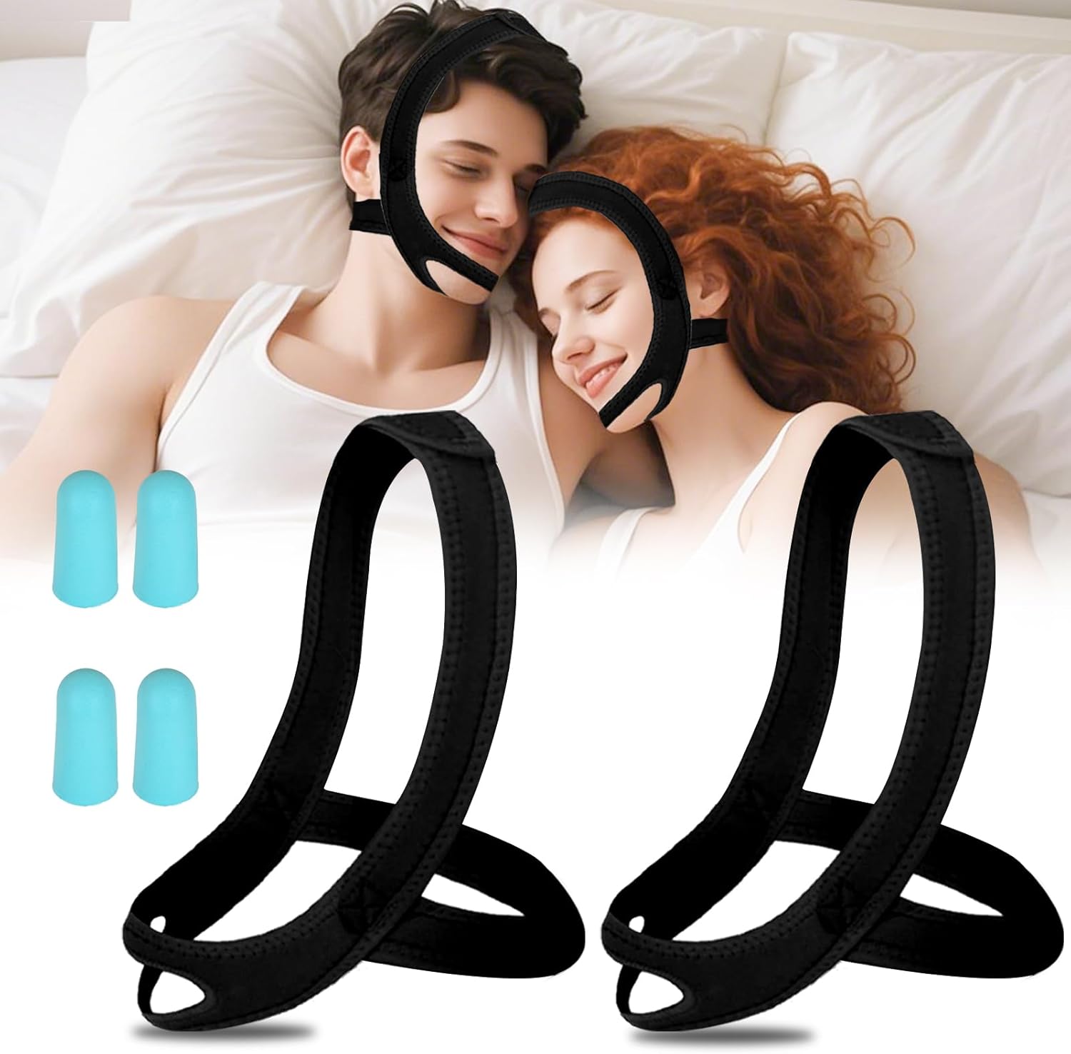 Anti Snoring Chin Strap for Sleeping, 2 Pack Adjustable Jaw Support Strap to Keep Mouth Closed, Snoring for Men Women, Stops Dry Mouth, Comfort Fit Nighttime Sleeping Aid