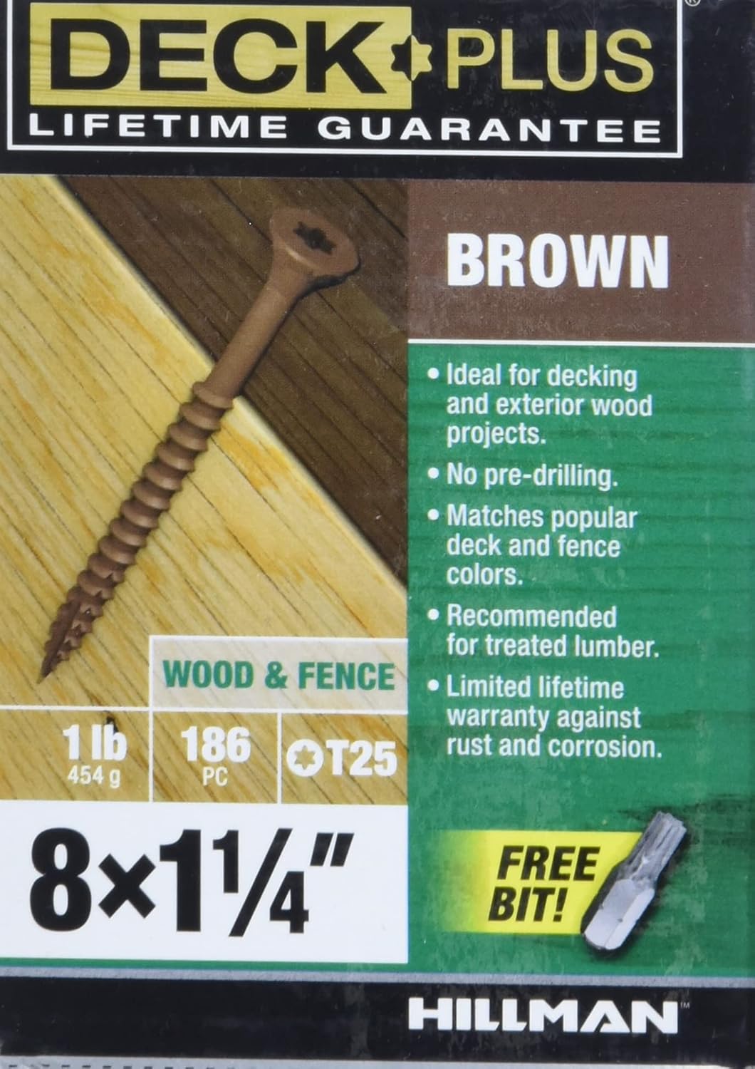 Deck Plus Wood Screws, Brown Exterior Screws, 11/4" x 8, 1lb Amazon