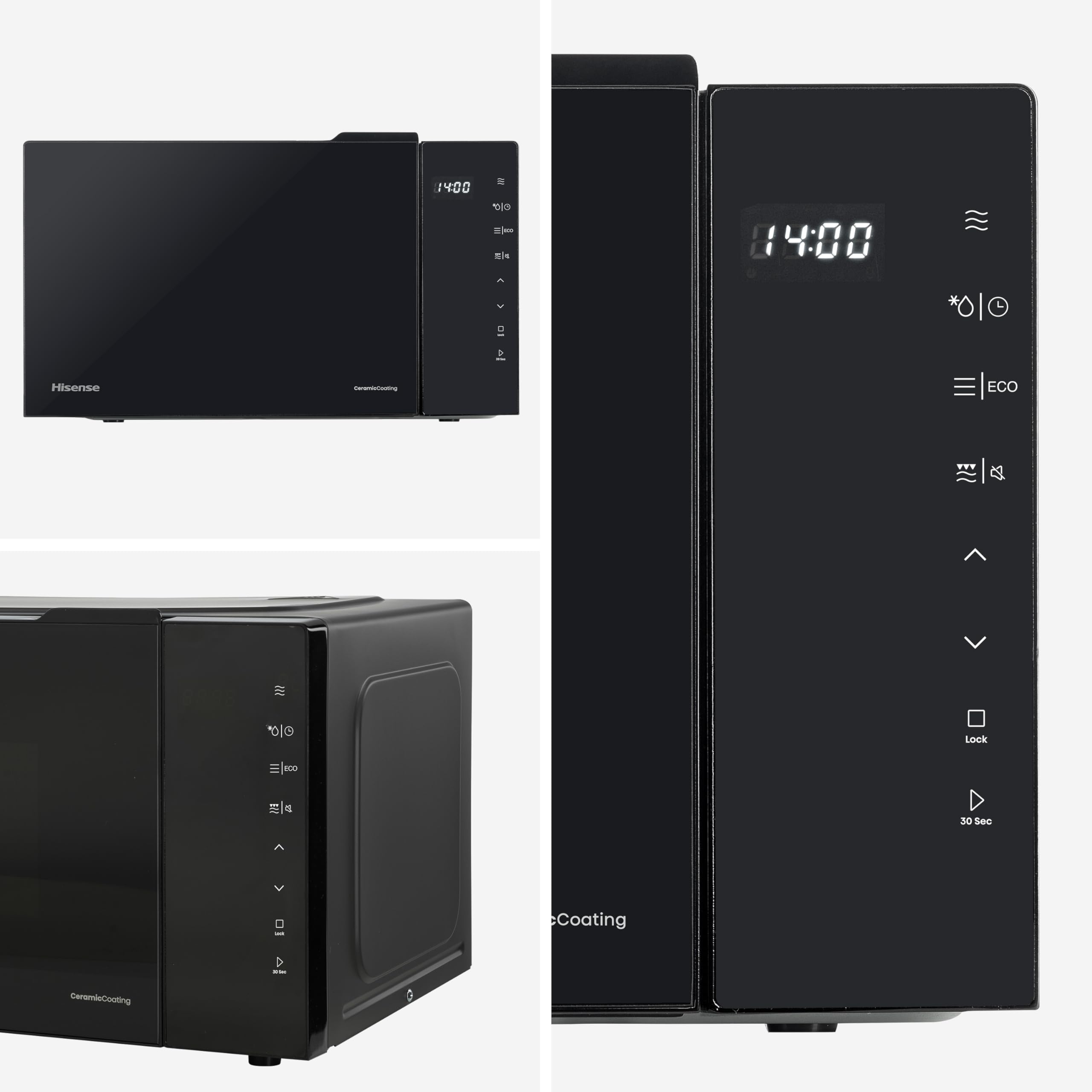 Hisense H23MOBS5HG4 - Microondas Digital con Grill 23 Litros, 1000W, Revestimiento Cerámico, Cristal Premium, Modo ECO, Descongelación programada, 10 Niveles de Potencia, Fácil Limpieza