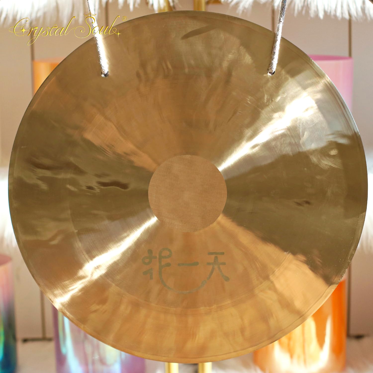 Crystal Soul - Gong de bronce hecho a mano personalizable con mazo para meditación atención plena y sanación con sonido (40 pulgadas)
