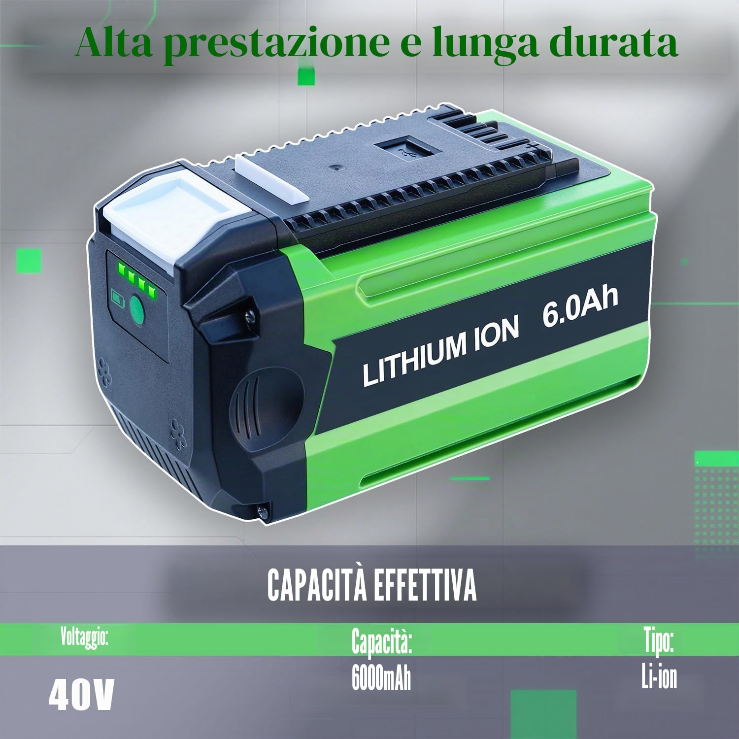 6000mAh Batteria di ricambio per Greenworks 40 V G-MAX 6.0 Ah Li-ion batteria, compatibile con utensili elettrici 29472 29462 2901319 25302 24322