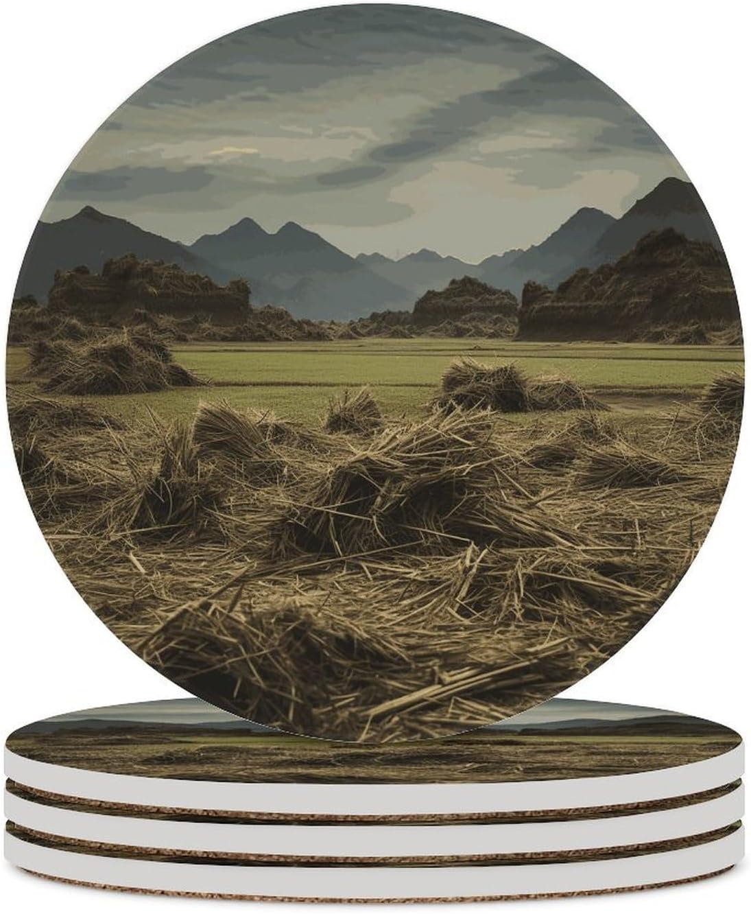 Pile of Hay Coasters Round Coasters Set Ceramic Stone Coaster with Cork Base Coffee Cup Beverage Cup Mat Cute Funny Table Drinks Coaster for Mugs and Cups Office Kitchen