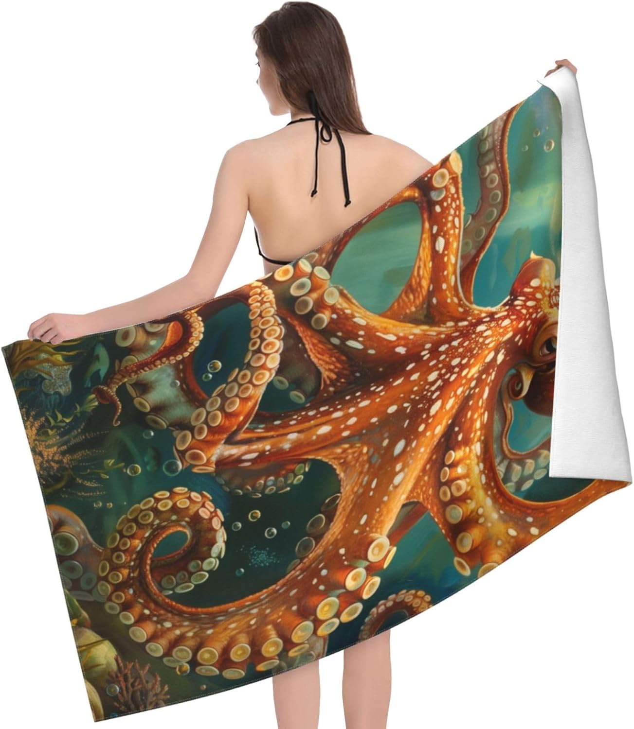 Microfiber Beach Towel, Octopus Beach Towels 32x52in,Quick Dry, Sand Free, Ultra Soft & Oversized Towel for Travel, Outdoor, Bathroom, Swimming - Ideal for Pool, Camping, Yoga, or Gift Decor
