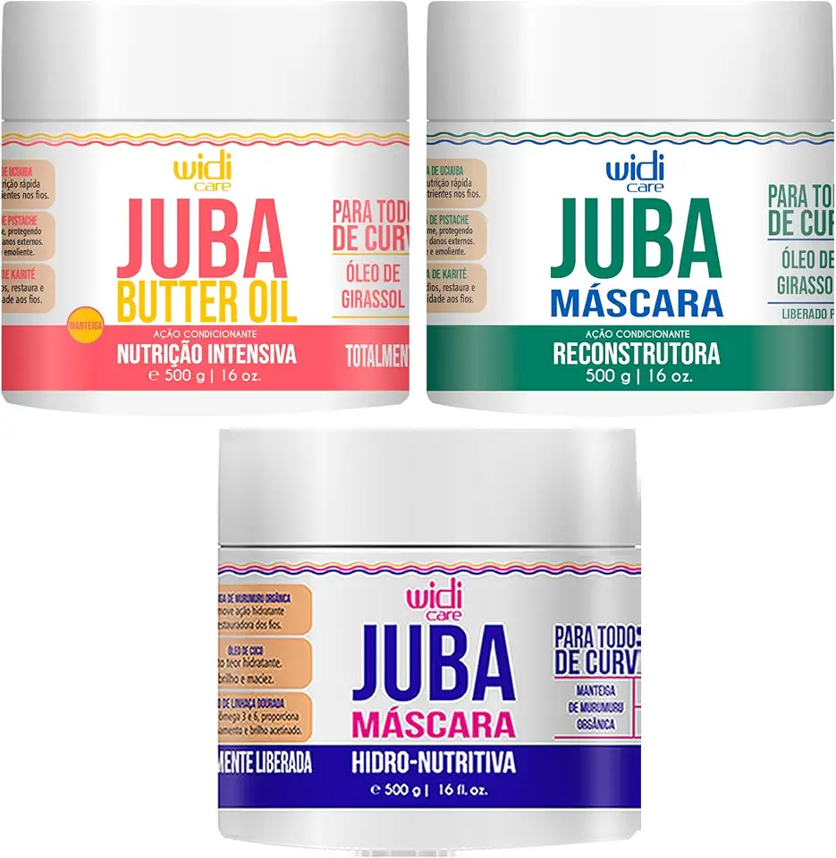 Widi Care Cronograma Capilar Juba Máscara Hidro-Nutritiva, Manteiga e Máscara Reconstrutora