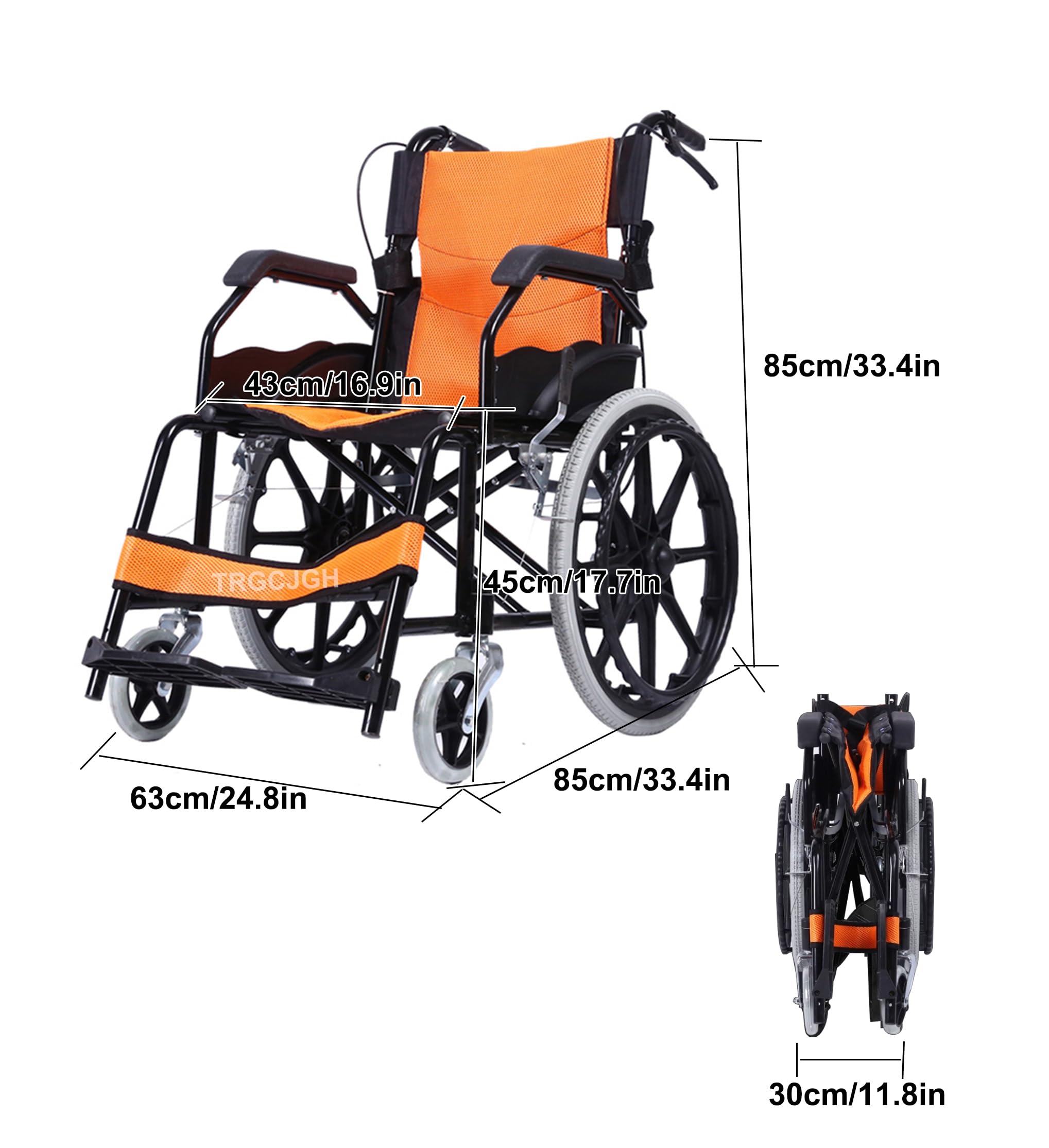 Sedia a Rotelle Pieghevole, Sedia a Rotelle da Transito Acciaio, Seduta 43 cm, Due sistemi frenanti, autospinta(Blue)
