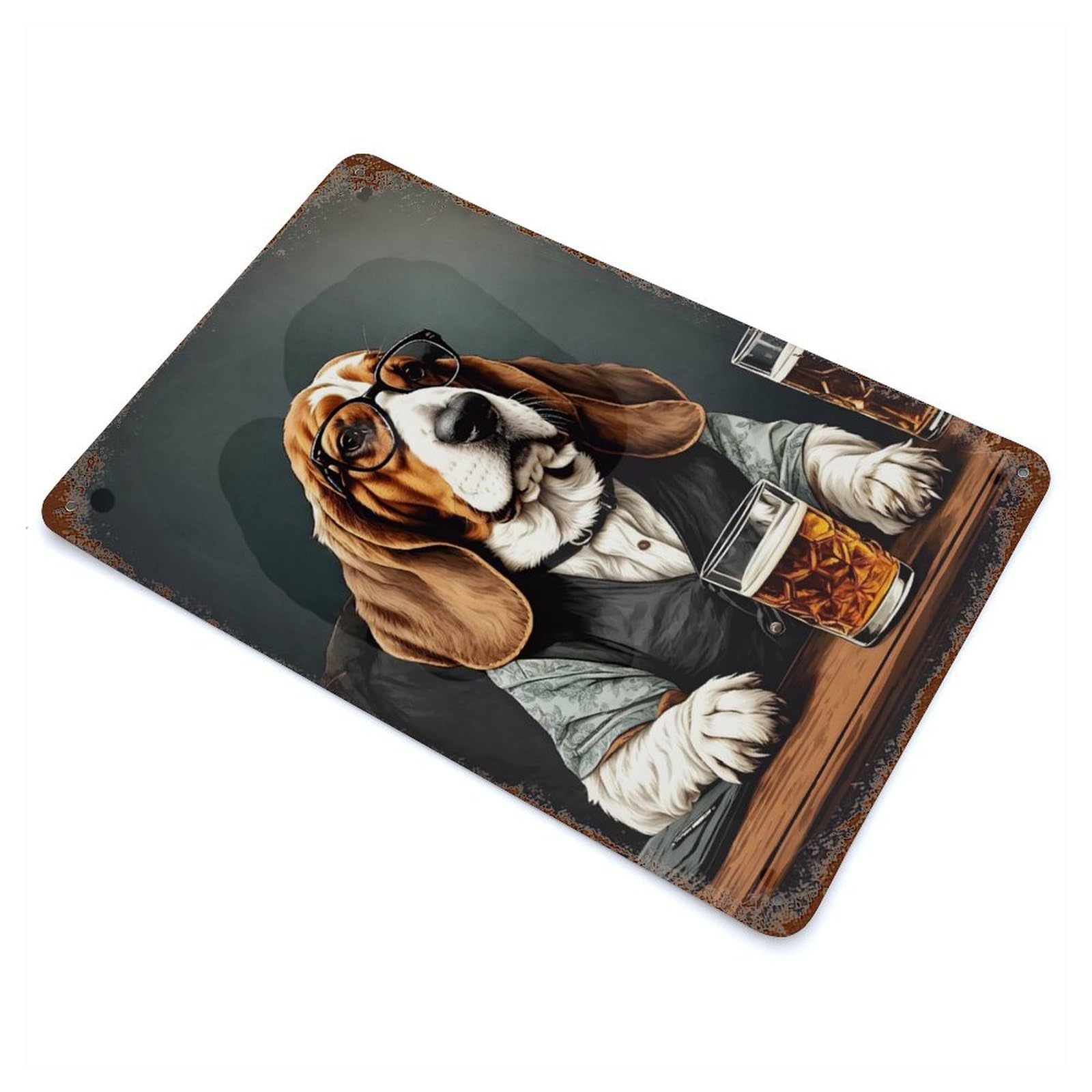 Basset Hound Beer Glass Retro Metal Sign 11.8"x7.9", for Pub, Kitchen And Man Cave Decor, Retro Wall Decor