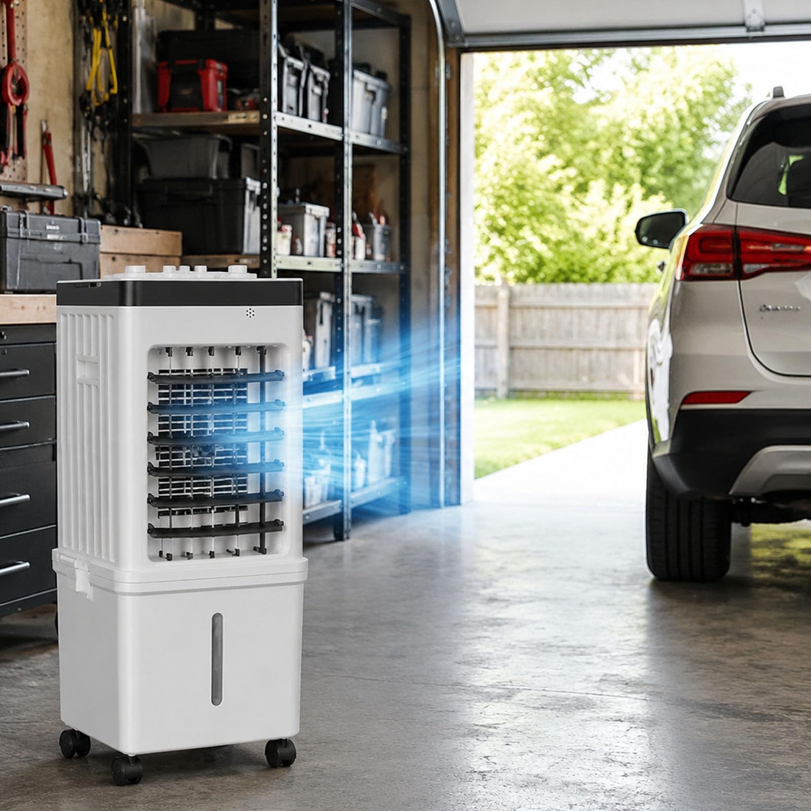 Garage Cooler Air Conditioner, Portable Cooling Fan with Wheels