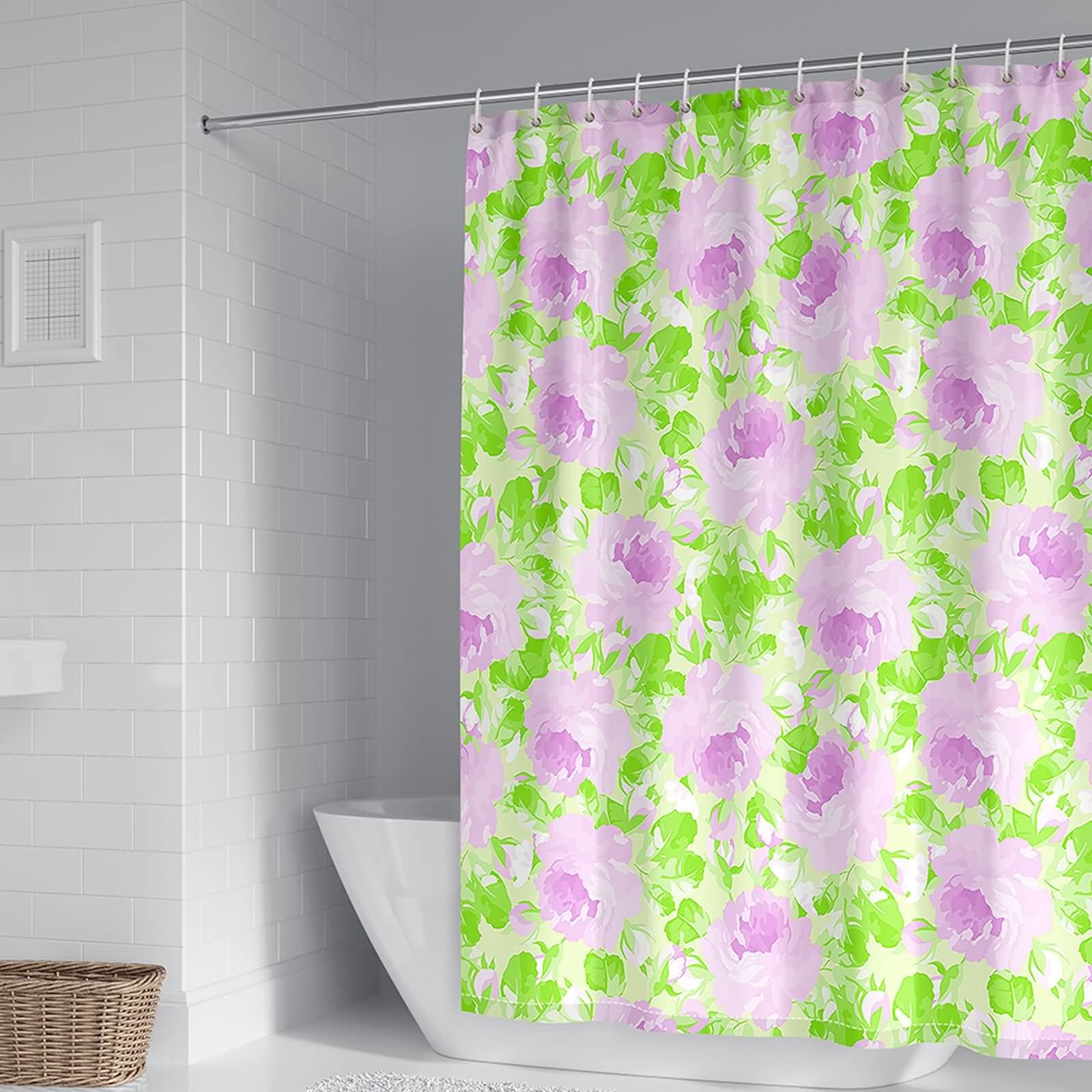 Rideau douche fleurs rose vert KnSam 165x200 anti-moisissure