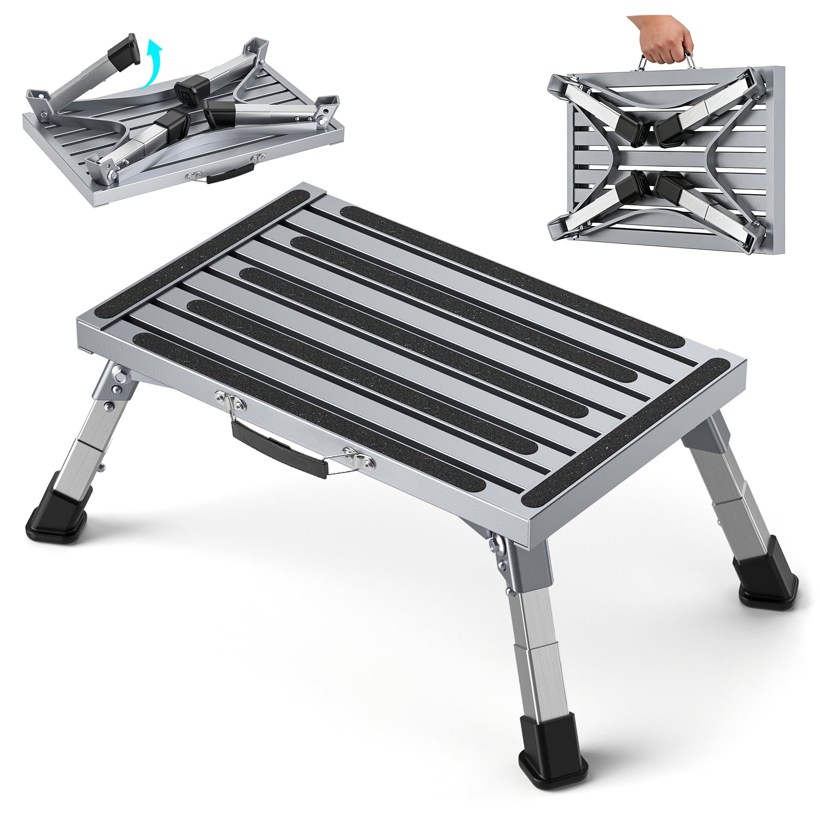 Klapptritt Trittstufe mit Griff, 4-stufige Höhenverstellbarer Tritthocker, 350kg Belastung und Anti-Rutsch, für Wohnmobile, Garten, Camping