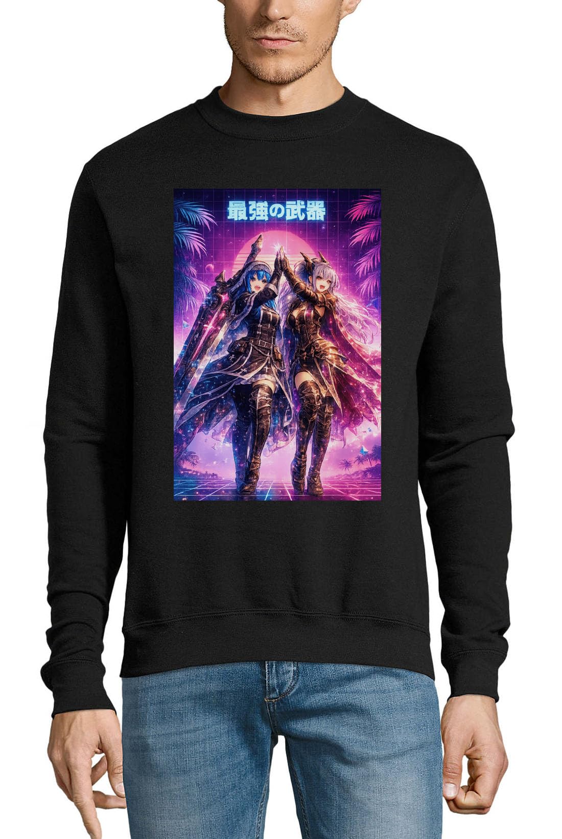 Glowing Fantasy Warriors United Bawełniany Sweter Bluza Sweter Sweter Czarny XXL