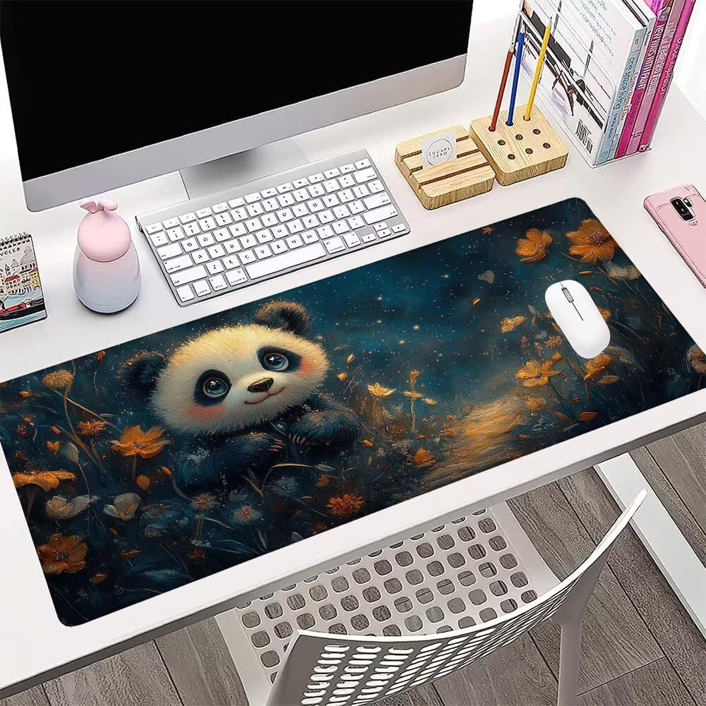 Tappetino Mouse Gaming xxl Accessori Scrivania Ufficio Nero Panda Grande Tappetino Mouse e Tastiera Sottomano da Scrivania, Gaming Accessori pc 1200x600x3mm Base Antiscivolo, per PC Laptop d-496