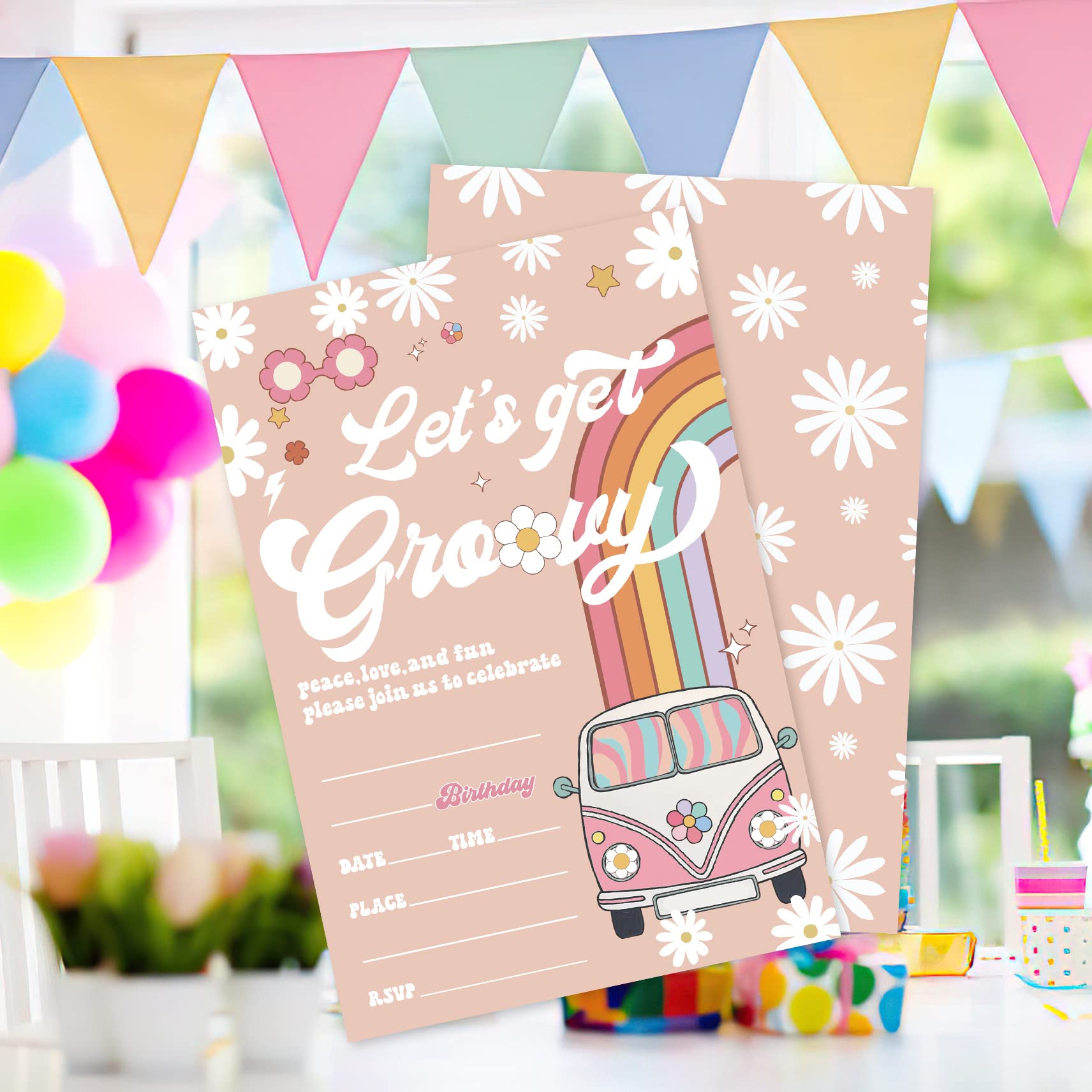 Invitaciones Cumpleaños Infantil Big Dot Of Happiness Dos Invitaciones De  Relleno Con Forma De Groovy, Tarjetas De Invitación Para Fiesta De Segundo  Cumpleaños Hippie Con Sobres, Juego De 12 Invitaciones Cumpleaños Niña, image size:1712x1712