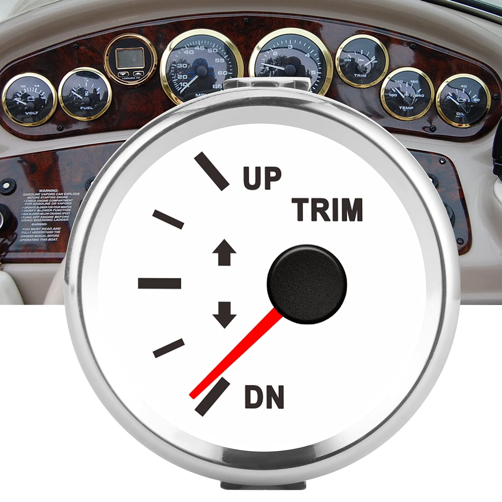 Trim Gauge IP67 Impermeabile, Yosoo 9-32 V CC 52 Mm Indicatore di Bilanciamento Dell'assetto della Barca Per Ship Yacht Marine(Cornice argento su bianco)