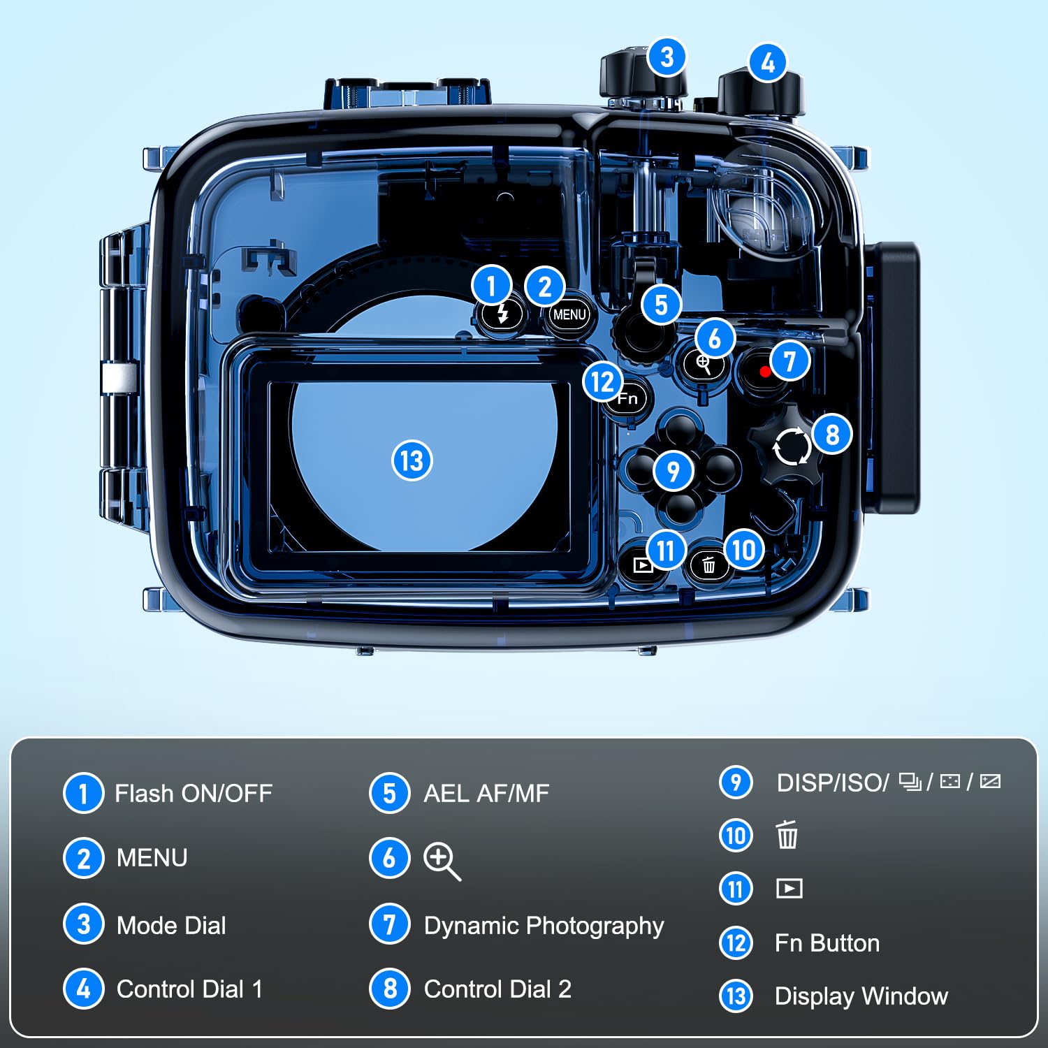 Sea frogs Carcasa impermeable para cámara compatible con Sony A6000/A6300/A6500 IPX8 60 m/196 pies de profundidad máxima de buceo para cámara subacuática para buceo, surf, remo, esquí