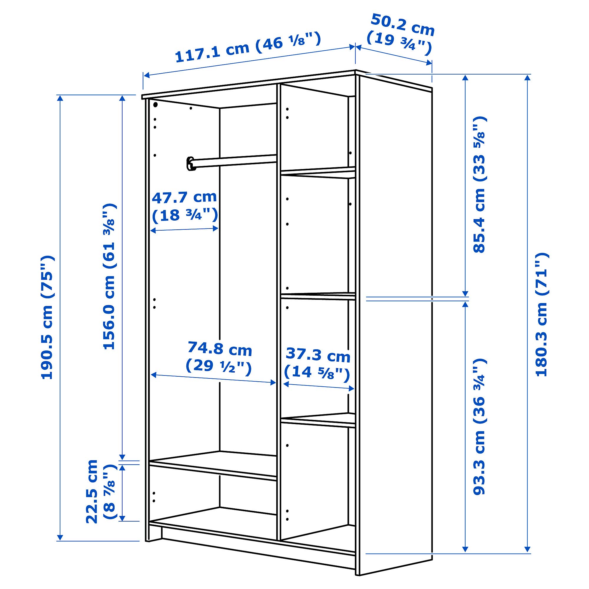 ProTuning BRIMNES Kleiderschrank mit 3 Türen, weiß, 117 x 190 cm