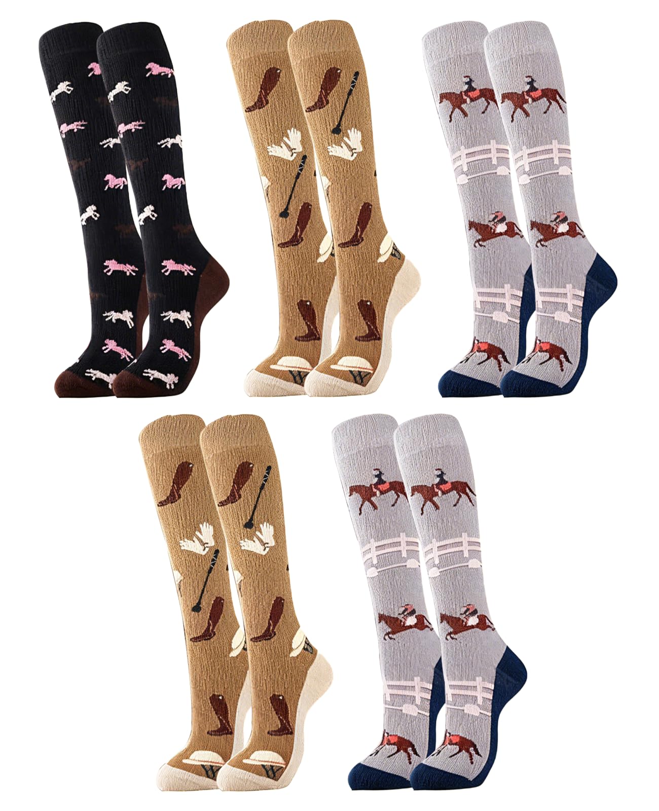 5 Pairs Horse Riding Socks for Women – Funny Equestrian Knee High Socks, Novelty Horse Gifts for Horse Lovers, Cowgirl Party Favourites