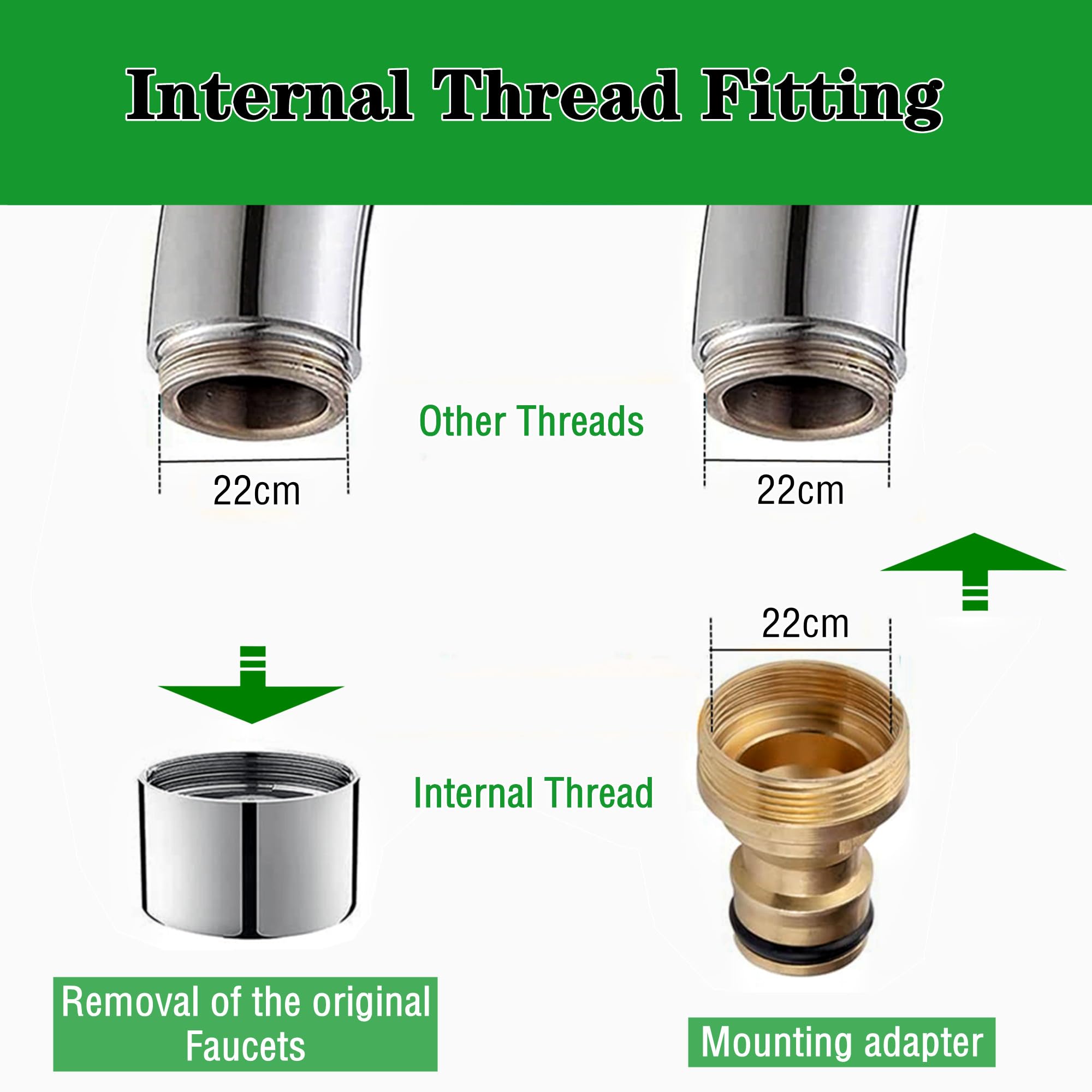 Universal Kitchen Tap Hose Connector 22mm Female 24mm Male Threaded Fitting for Sink Mixer, Green - Image 3