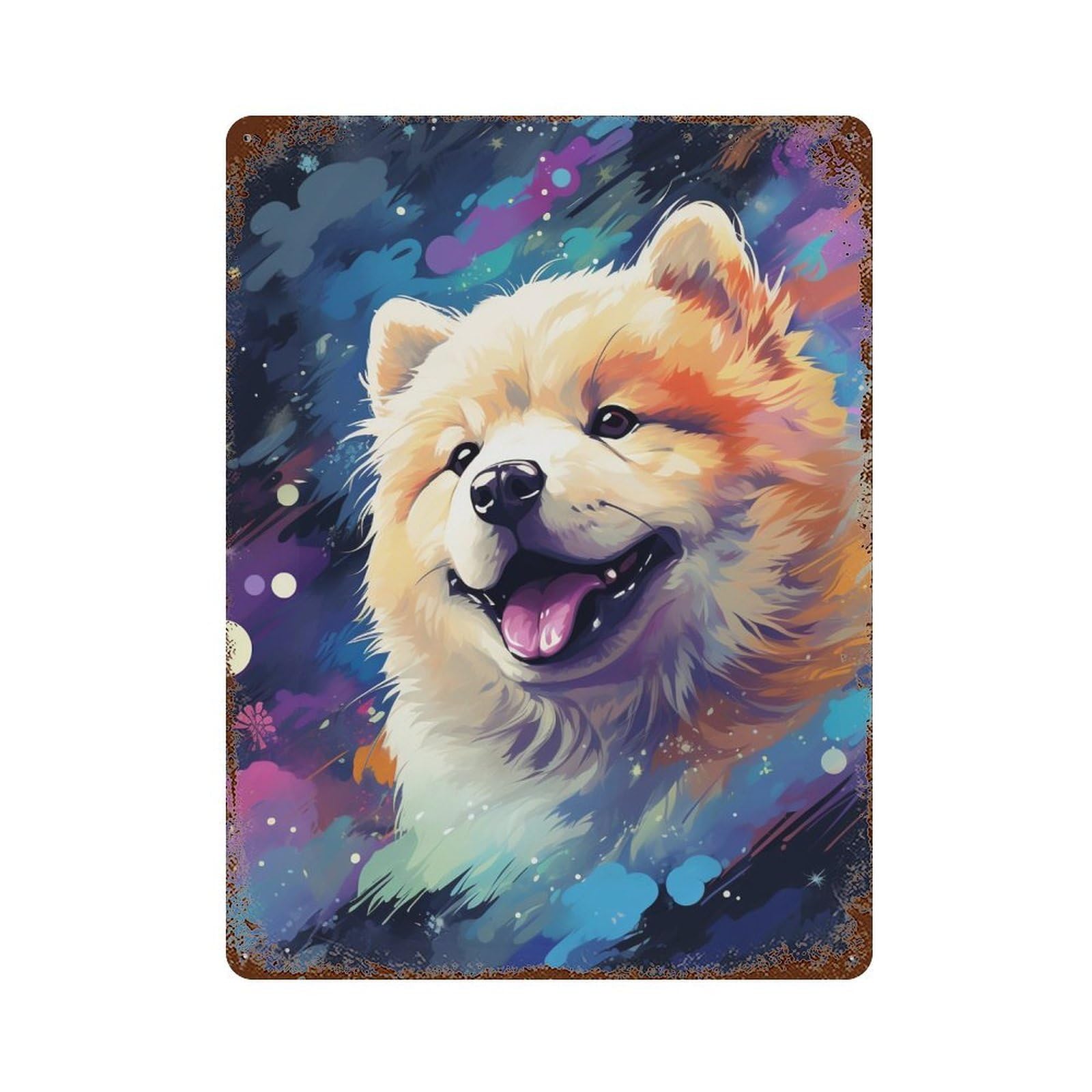 Distressed Metal Wall Sign with Colorful Pomeranian Painting Design 15.7"x11.8", for Shed, Workshop And Garage Wall Decor, Decorative Metal Wall Art