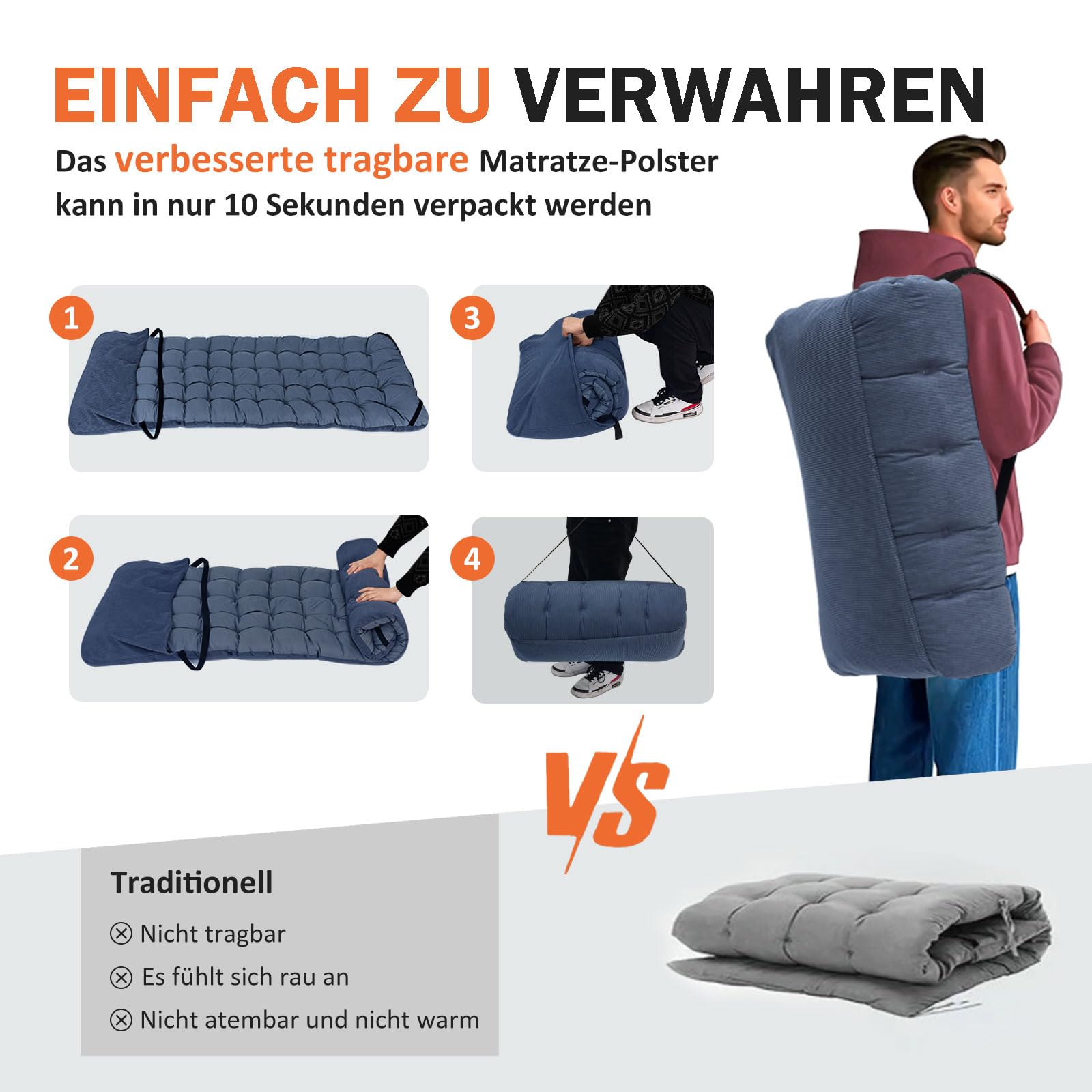 ATORPOK SHOP Campingbett feldbett klappbar, Faltbar Gästebett bis 200 kg für,mit Seitentasche, tragbares Campingliege，Outdoor, Garten, Reisen, Camping, Indoor